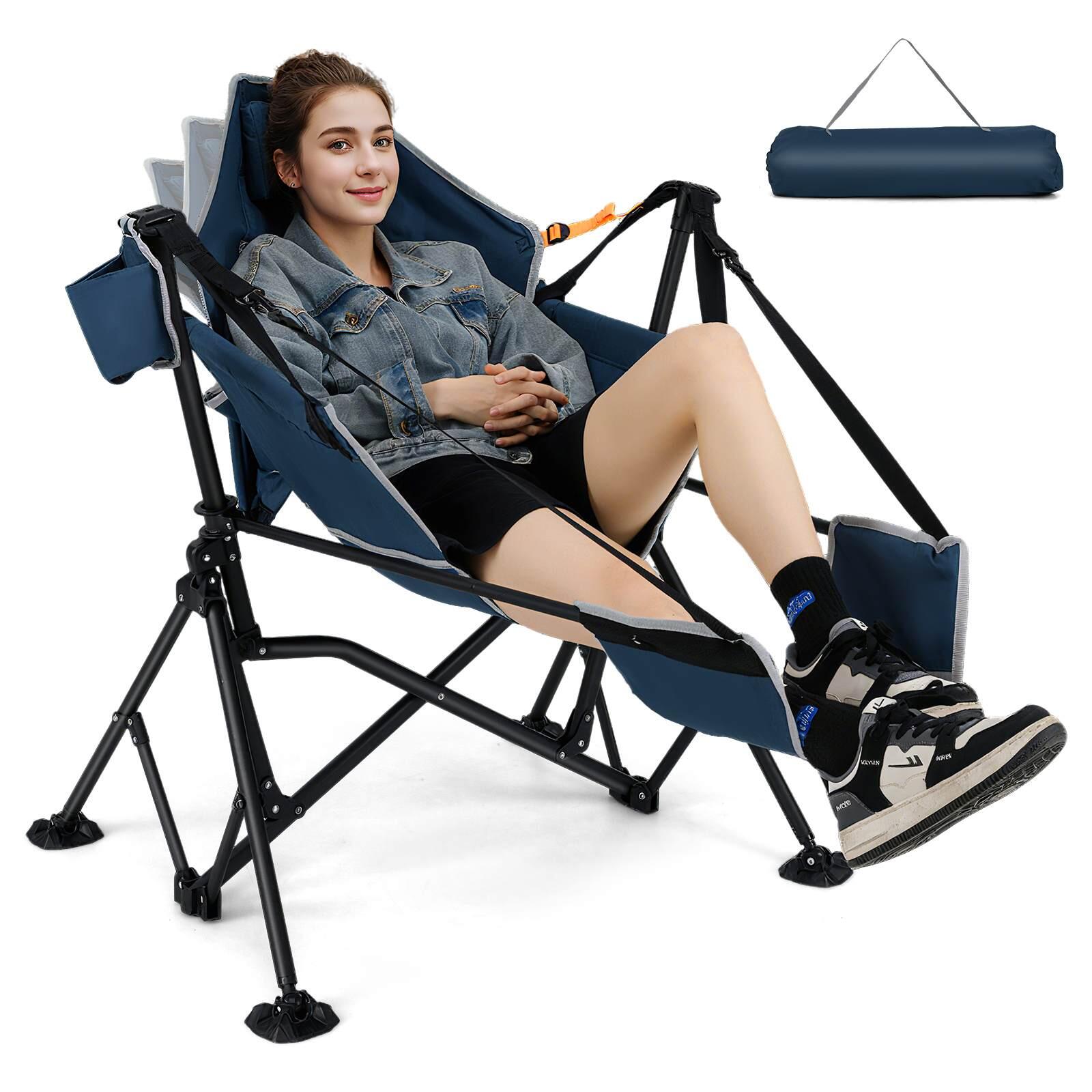 Oversized Folding Hammock Chair w/Footrest Adjustable Backrest Swing