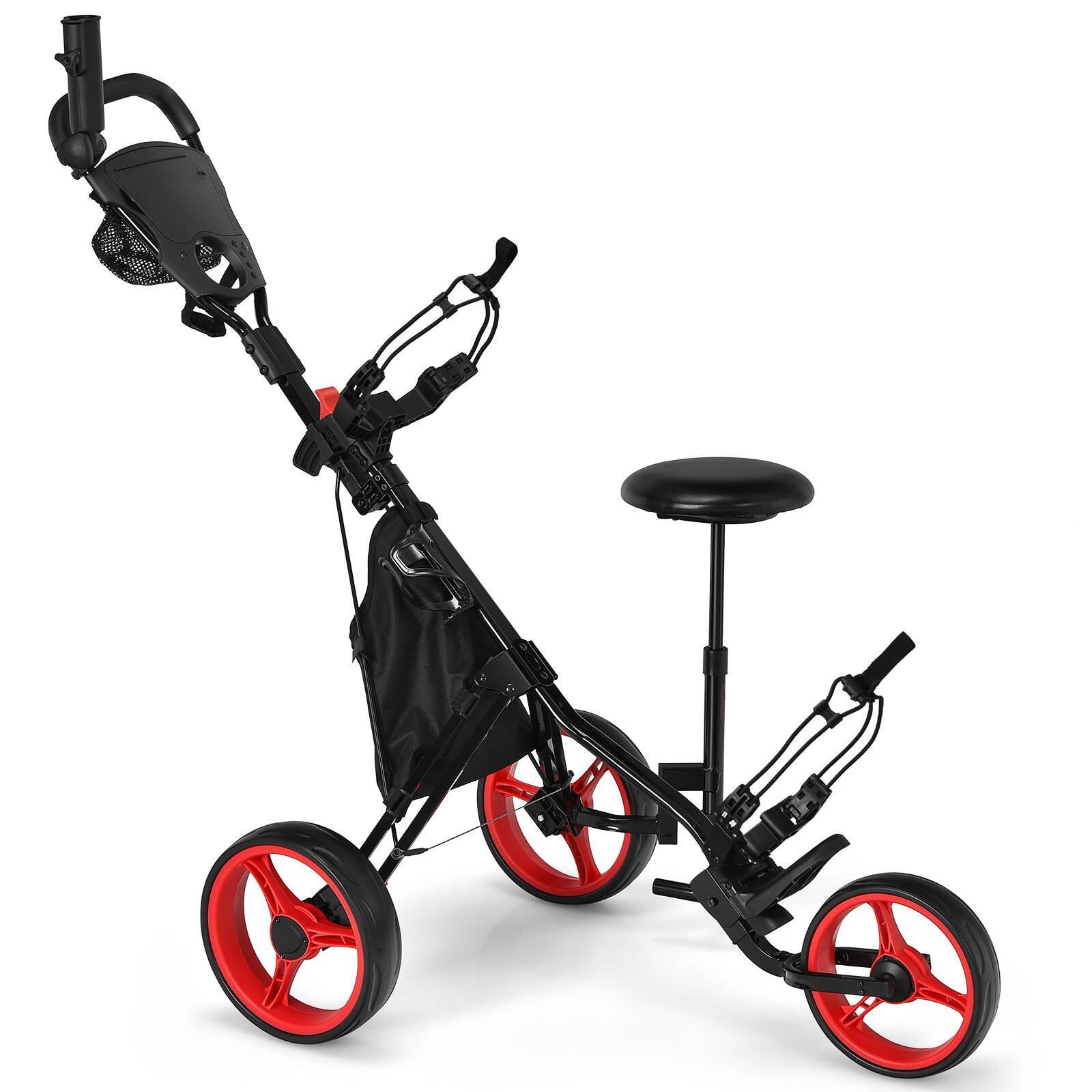3 Wheels Quick Open Golf Trolley w/Padded Seat Foot Brake
