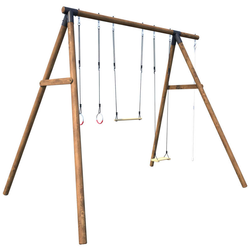 Soulet - Portique Adolescent En Bois Rond 4 Agrès Avec Trapèze Galdar - Balançoire - Taille Unique - Decathlon