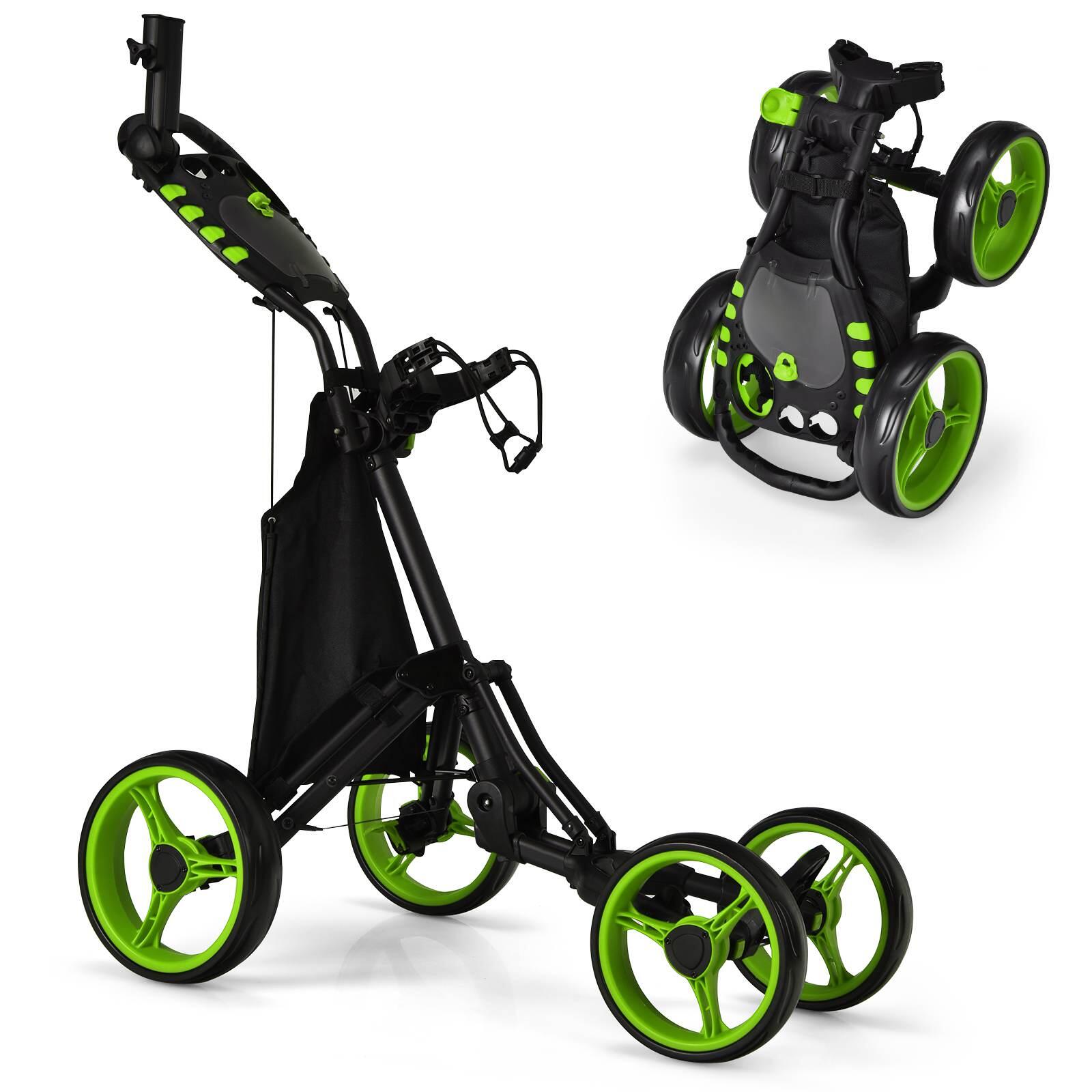 Folding 4 Wheel Golf Push Cart with Cooler Bag and Ample Storage Space
