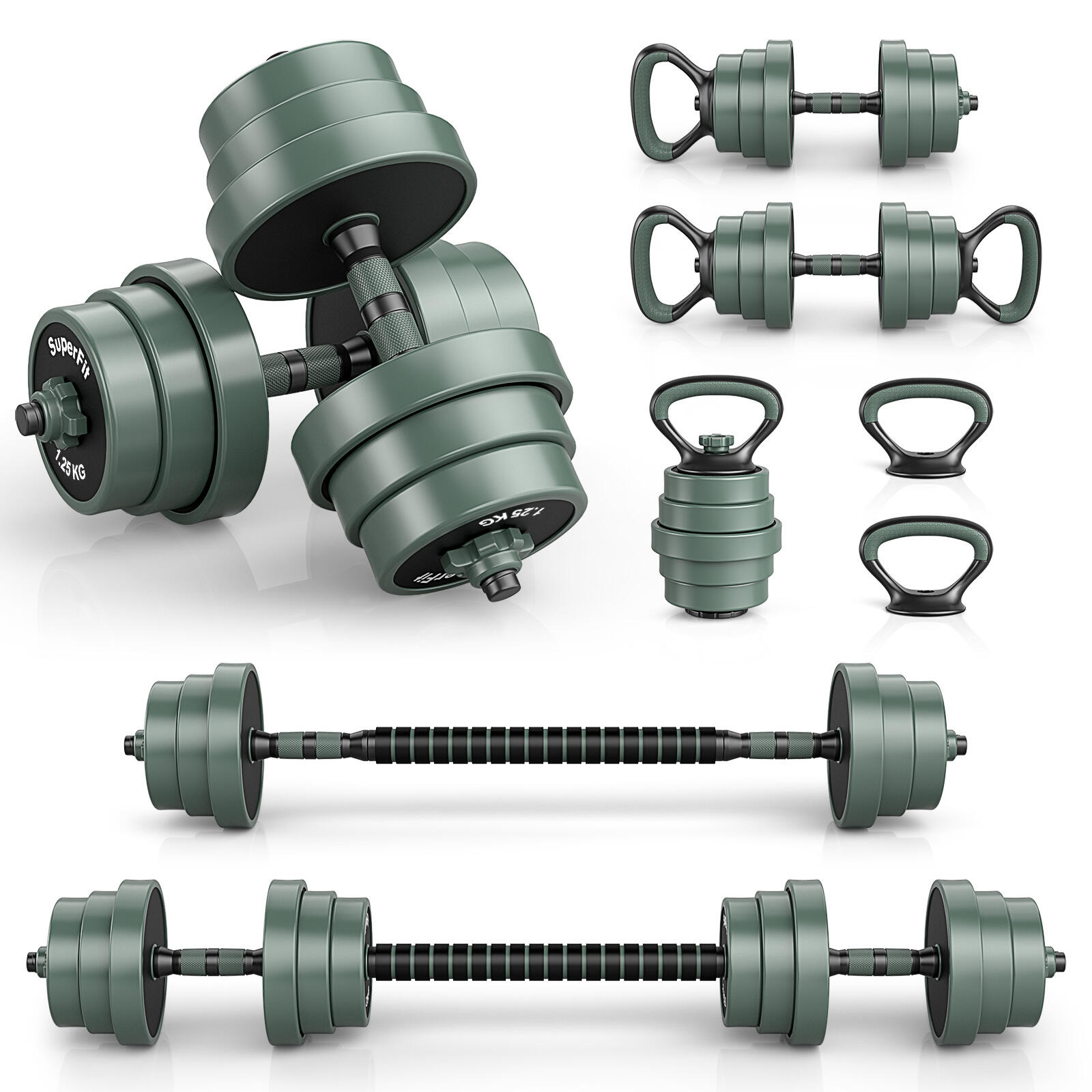 3 in 1 Adjustable Dumbbells Set Kettle Bell Weight Plates Barbells Equipment