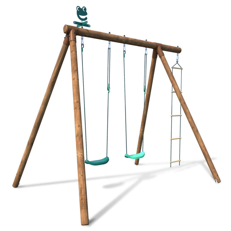 Soulet - Portique En Bois Rond 3 Agrès Avec Échelle Arthur - Balançoire - Taille Unique - Decathlon