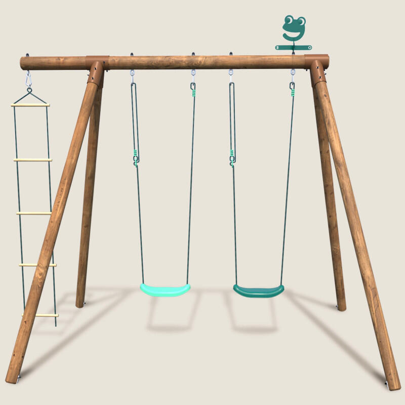 Portique en bois rond 3 agrès avec échelle ARTHUR 2/5
