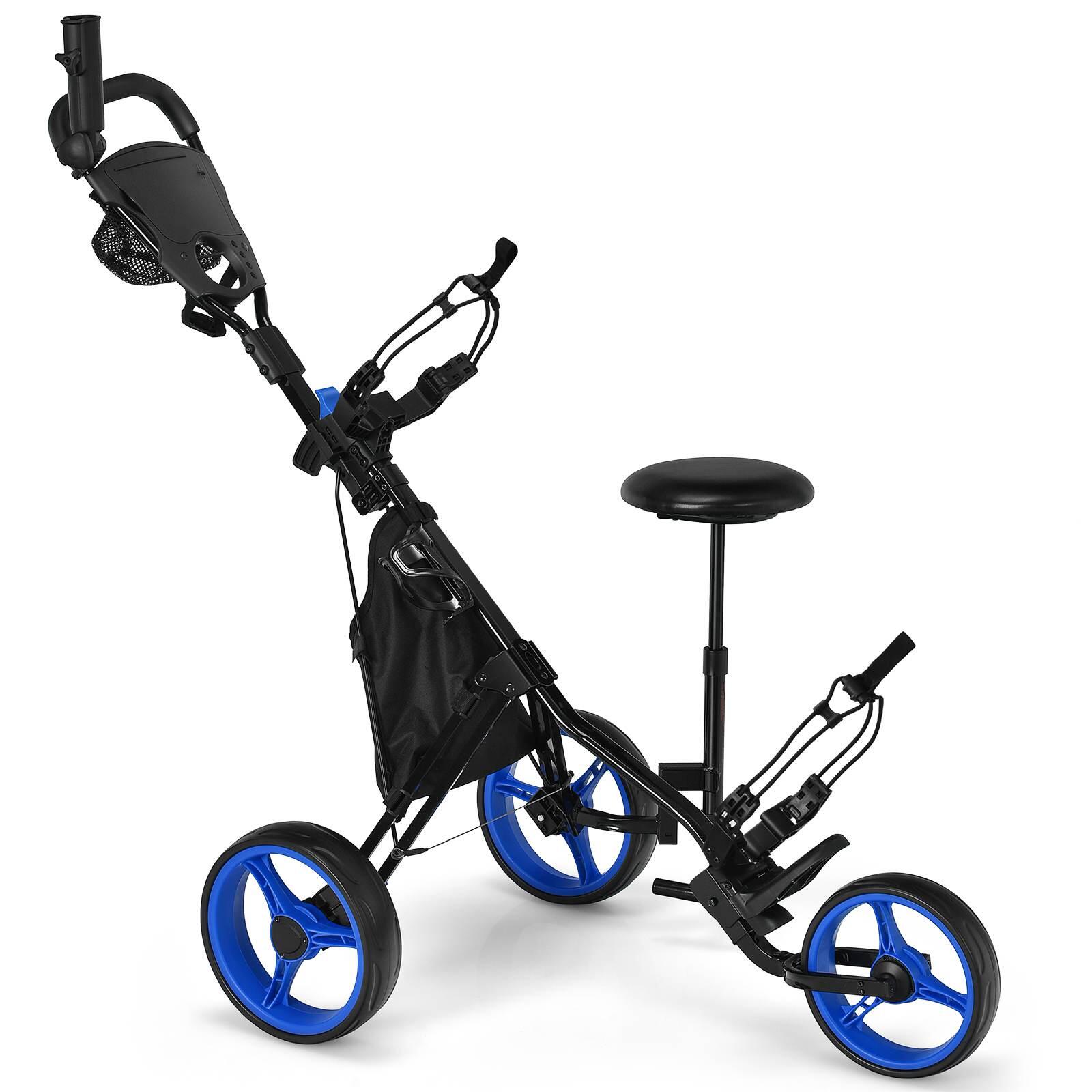 3 Wheels Quick Open Golf Trolley w/Padded Seat Foot Brake
