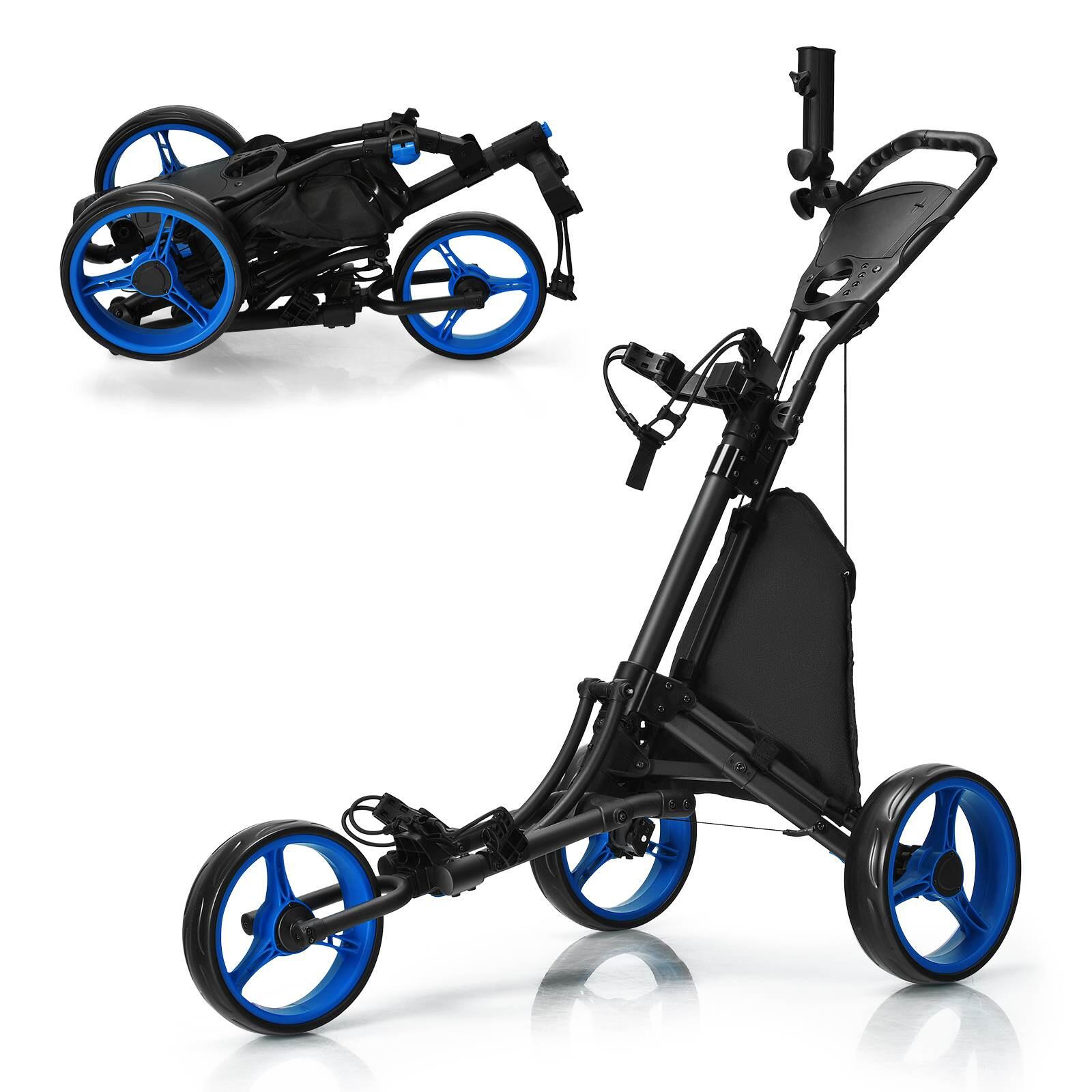 3 Wheel Folding Golf Walking Push Cart with Coated Storage Bag