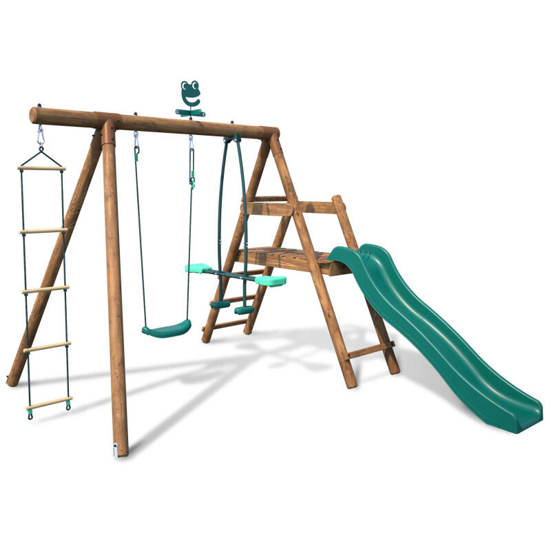 Soulet - Portique En Bois Rond 3 Agrès Avec Face À Face, Échelle Et Toboggan Bas Mûrier - Balançoire - Taille Unique - Decathlon