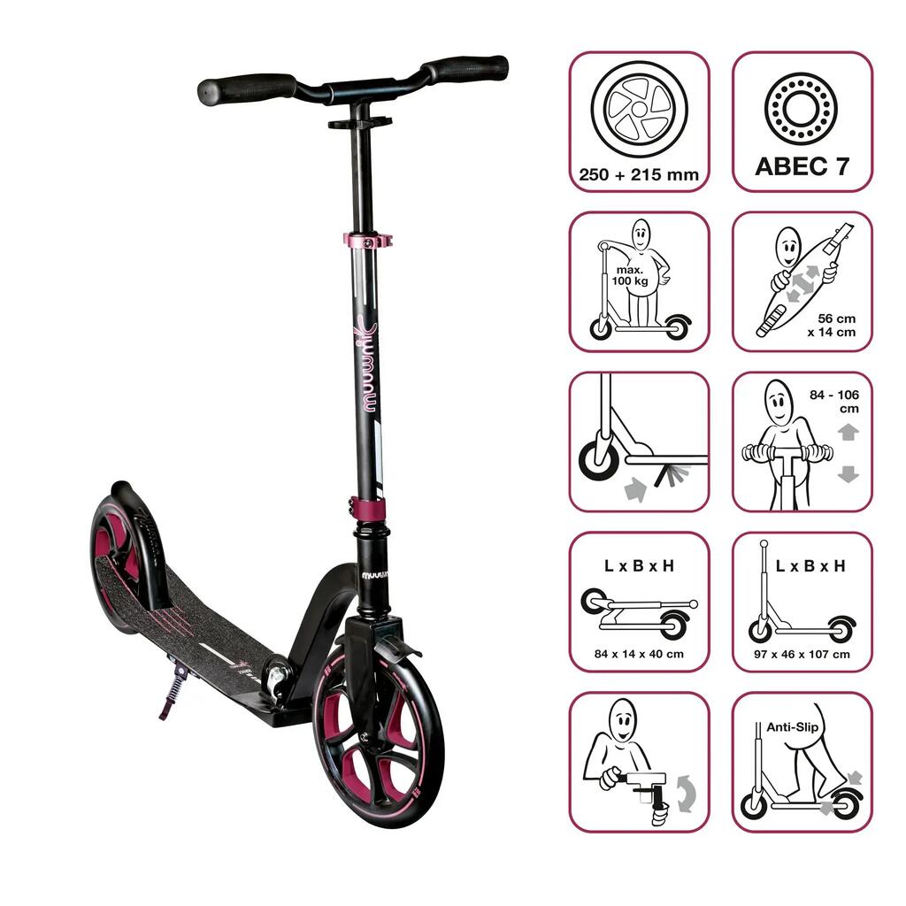 muuwmi Kickscooter Pro 250/215 mm black-turquoise