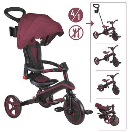 Tricycle EXPLORER 4-en-1 Évolutif & Pliable - Rouge Bordeaux