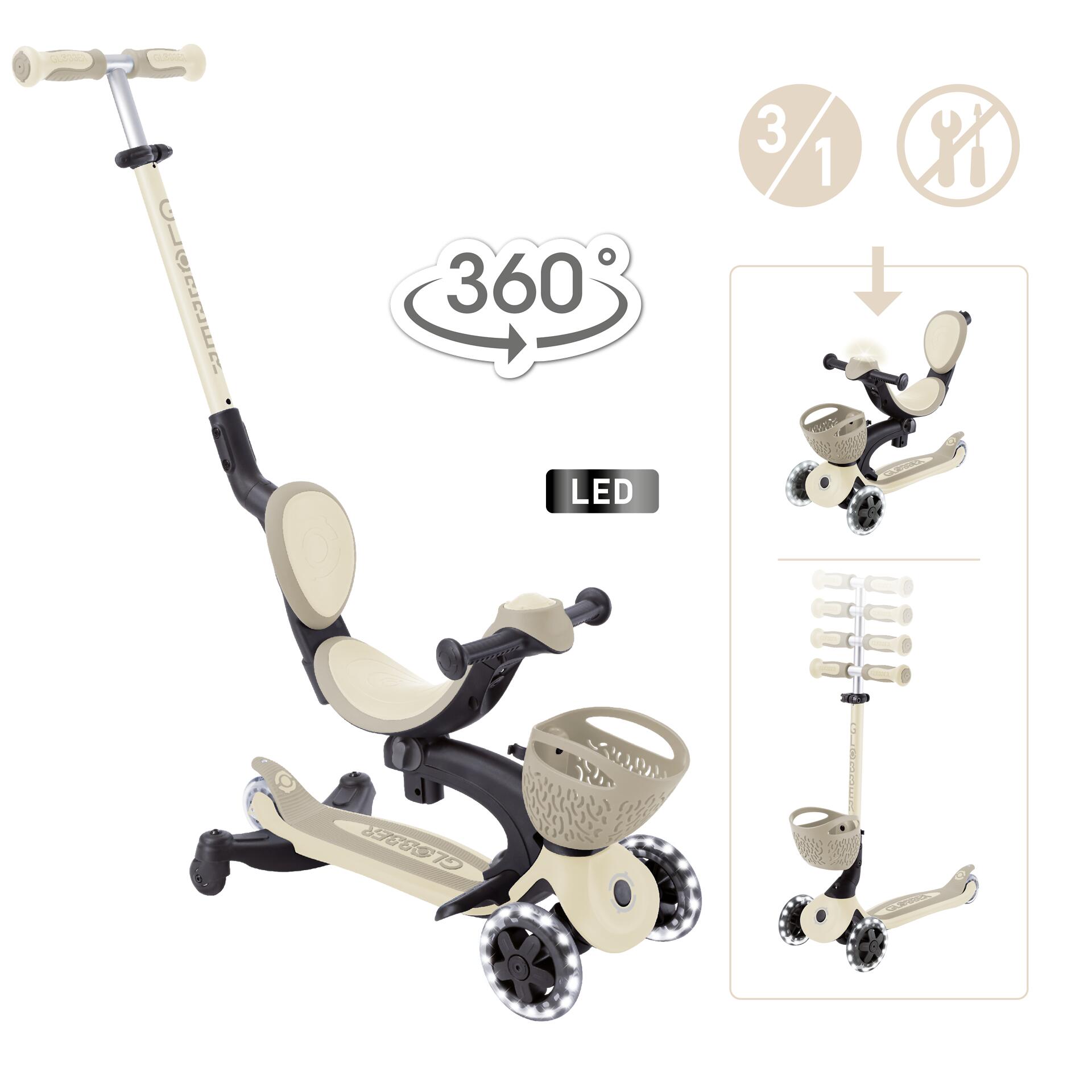 Globber - Trottinette Évolutive Go-up Baby 360 Lights - Taupe - Trottinette - Beige - Taille Unique - Decathlon