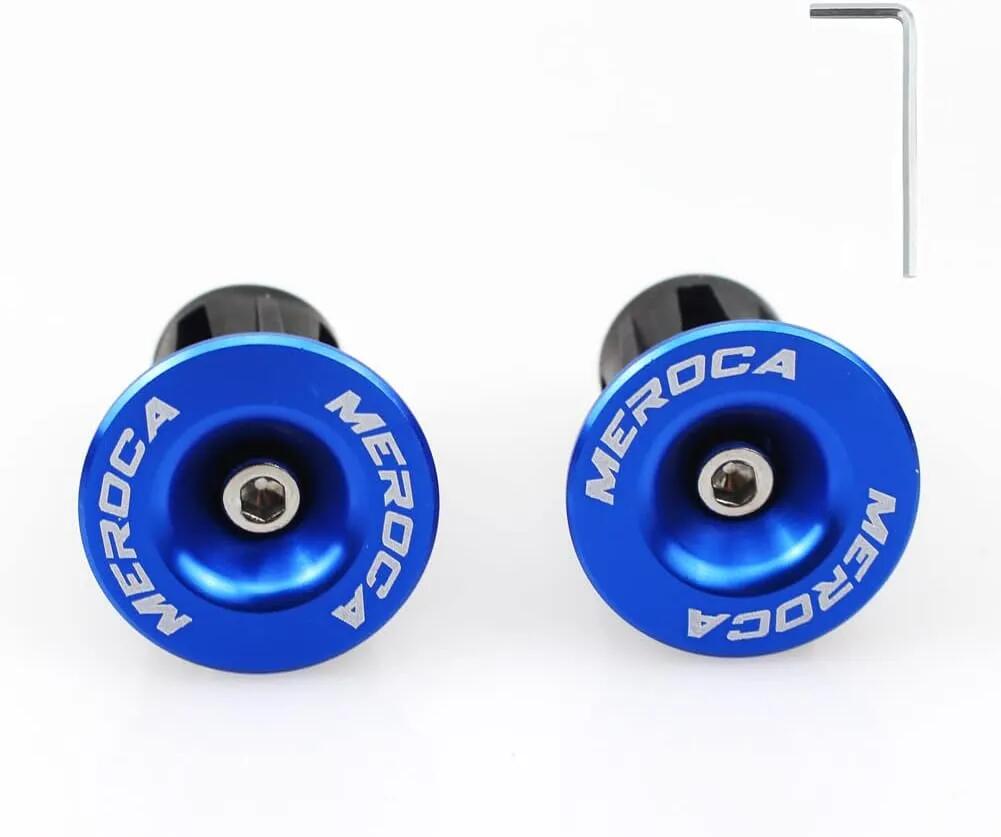 MEROCA Tappi manubrio bici alluminio 22–24 mm vite M4 blu 19 g/coppia