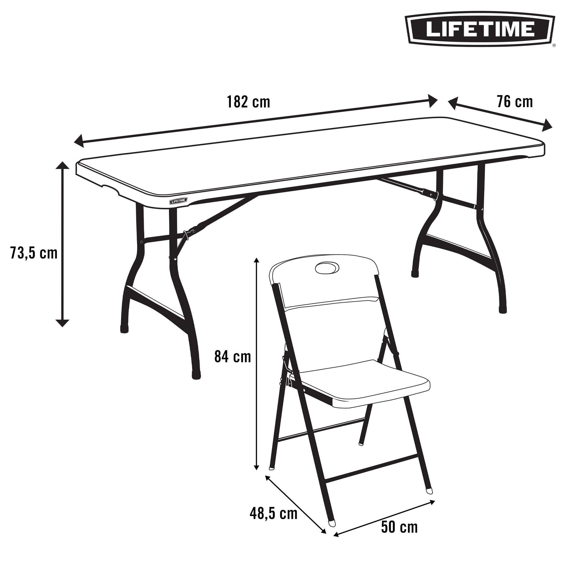 Pack mesa rebatível 182x76 cm + 6 cadeiras rebatíveis pretas Lifetime 4/7