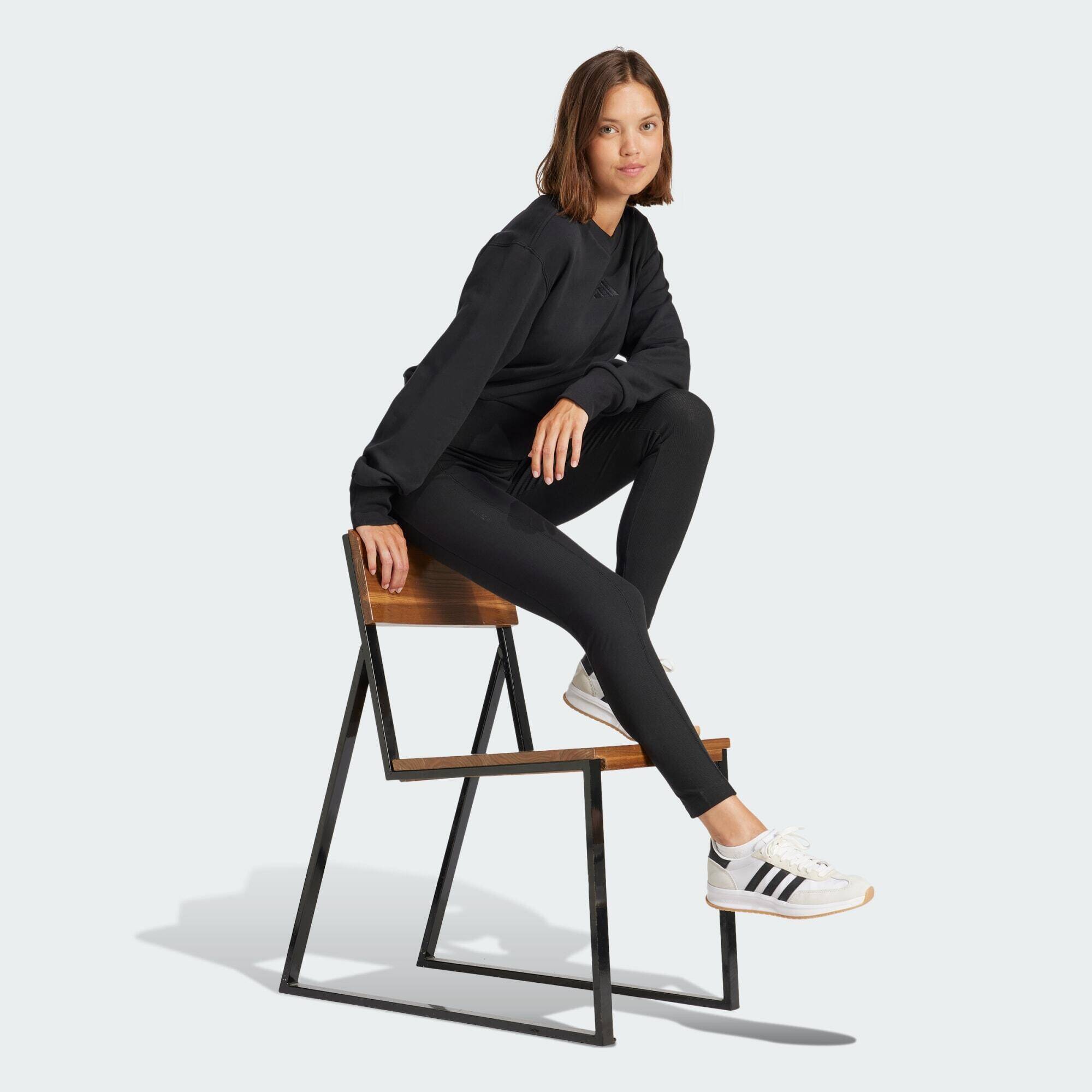 Adidas W LNG RIB LEG Women Sports Tights Black -  3