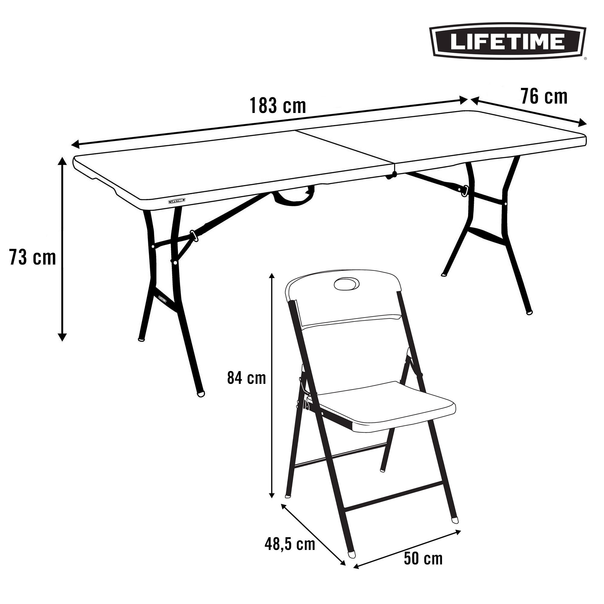 Pack mesa rebatível 183x76 cm + 6 cadeiras rebatíveis pretas Lifetime 4/7