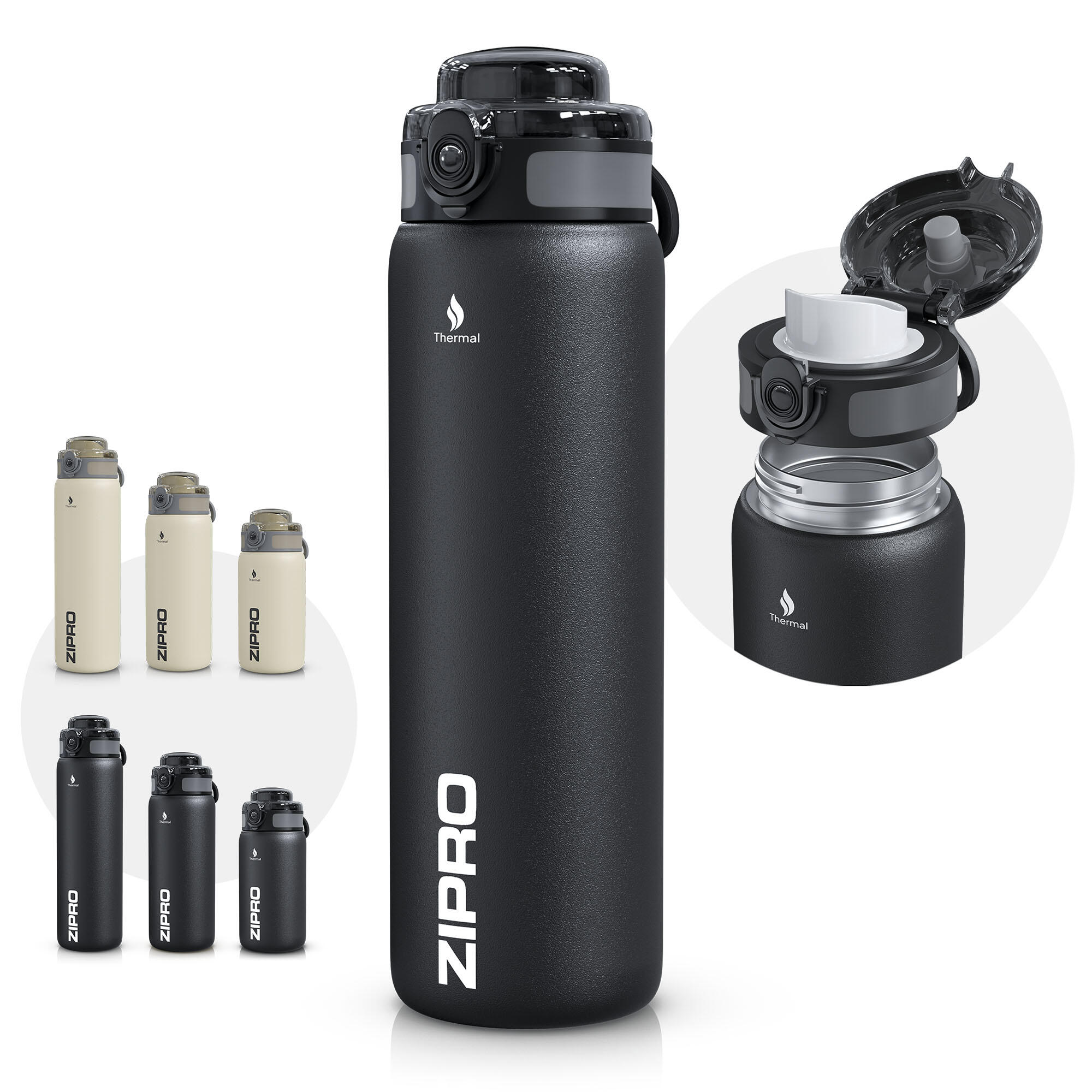 Sticlă termică ZIPRO - Oțel inox premium, fără BPA