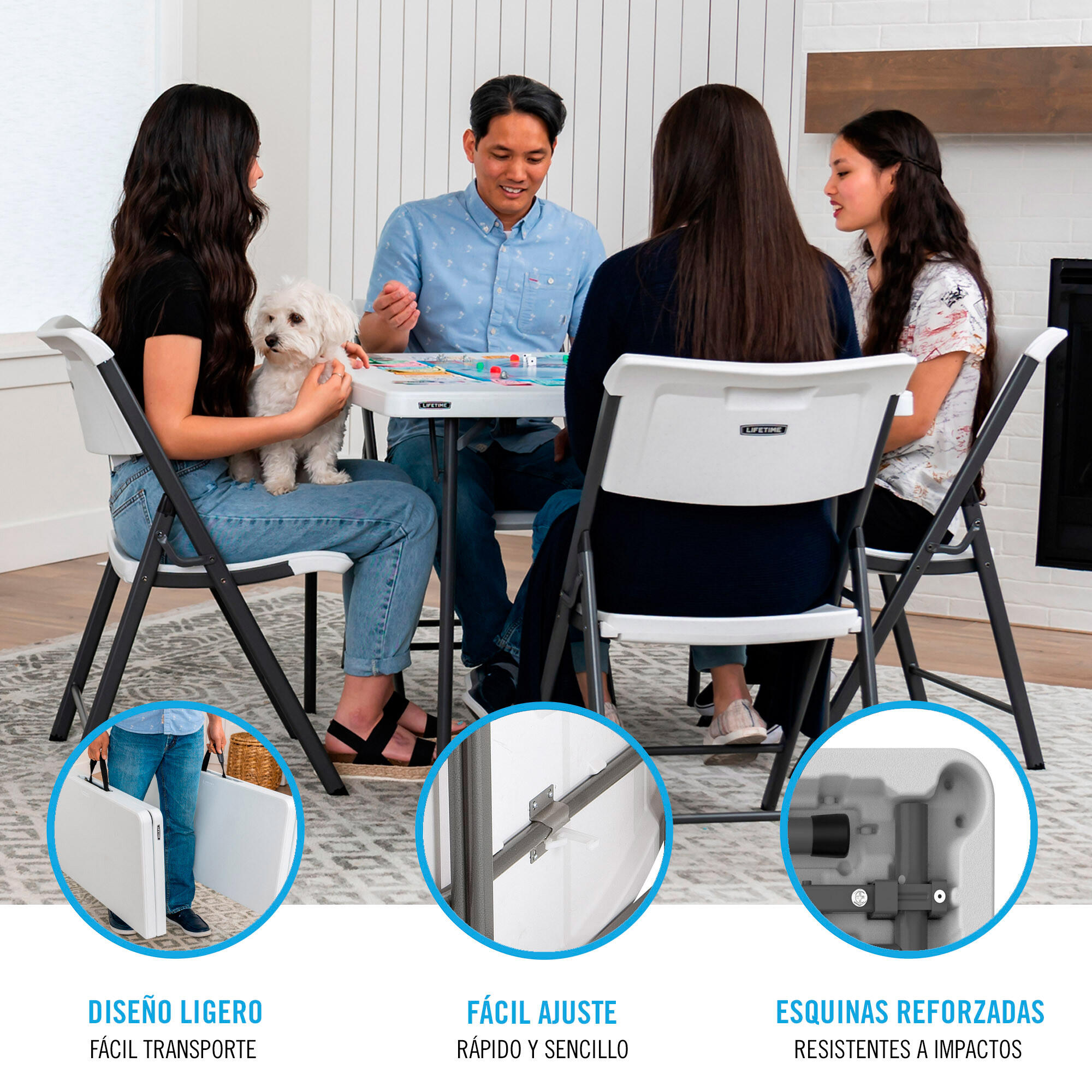 Pack mesa cuadrada plegable + 4 sillas plegables blanco Lifetime 5/7