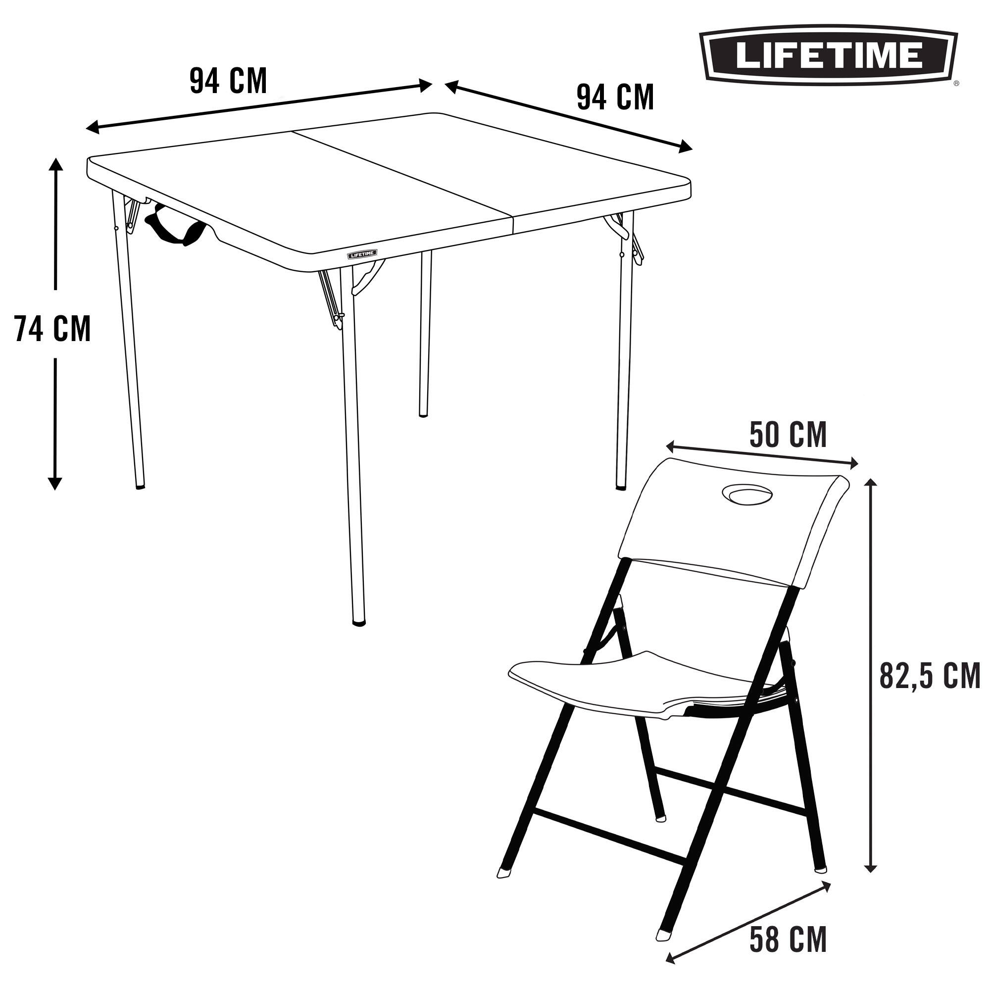 Pack mesa cuadrada plegable + 4 sillas plegables blanco Lifetime 4/7