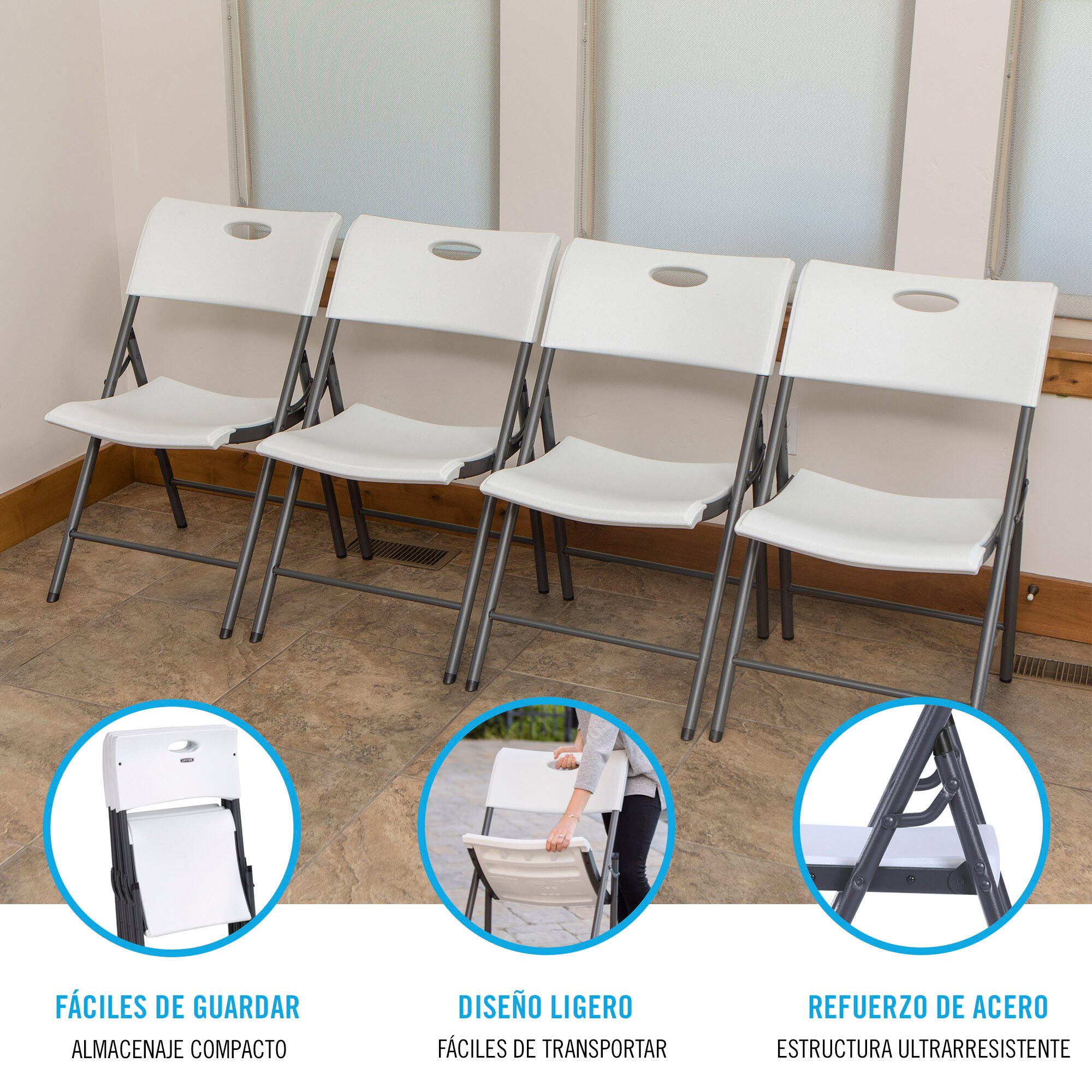 Pack mesa cuadrada plegable + 4 sillas plegables blanco Lifetime 6/7