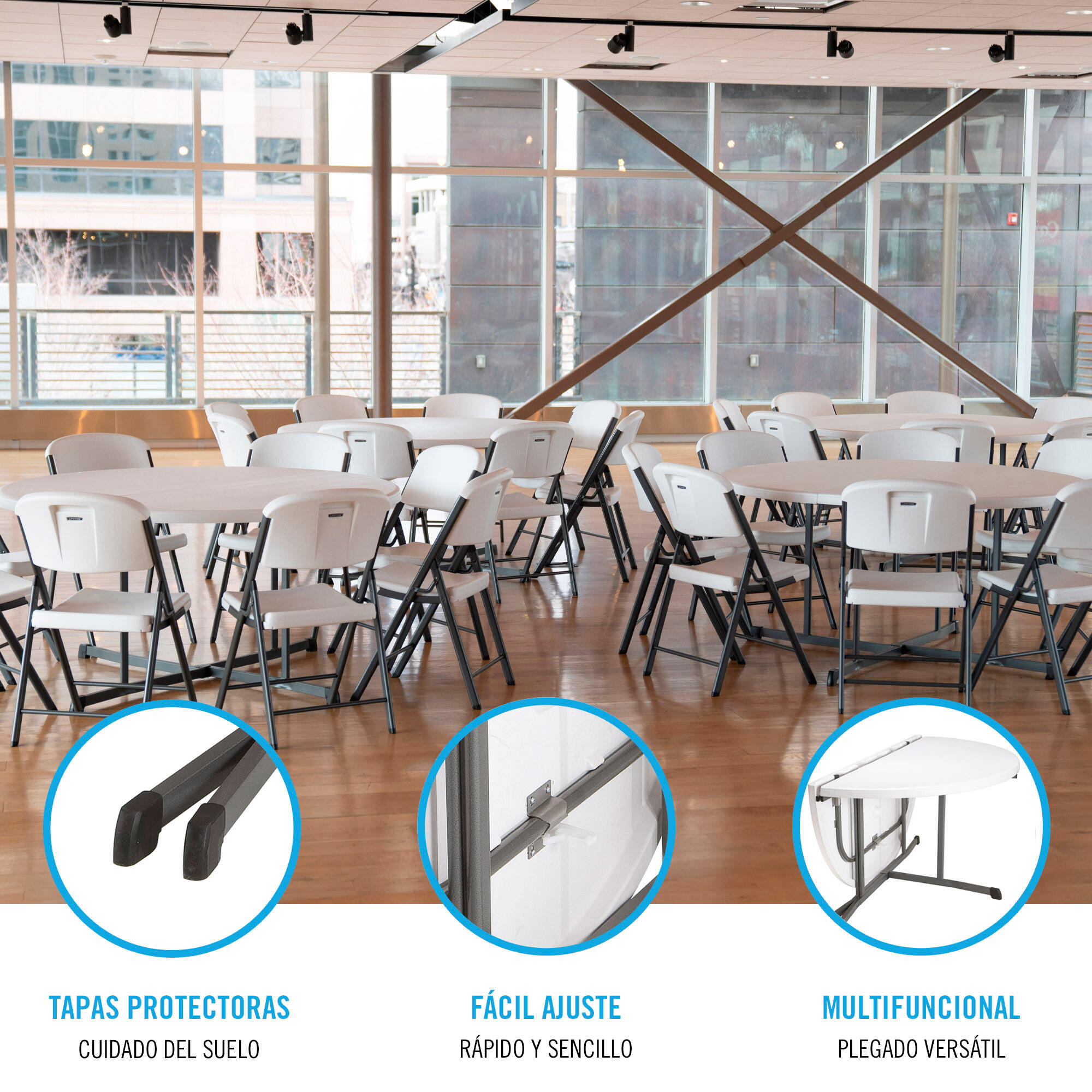 Pack mesa redonda plegable Ø152 cm + 8 sillas plegables blanco Lifetime 5/7