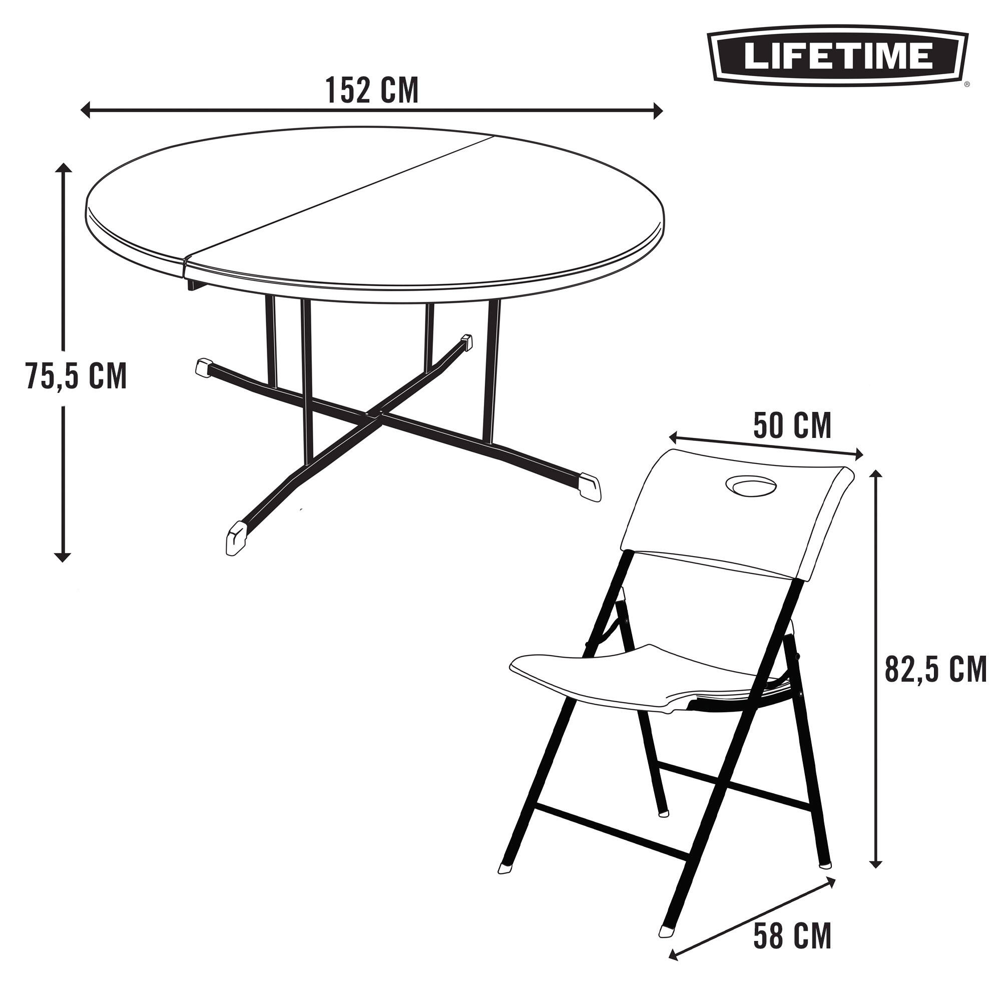 Pack mesa redonda plegable Ø152 cm + 8 sillas plegables blanco Lifetime 4/7