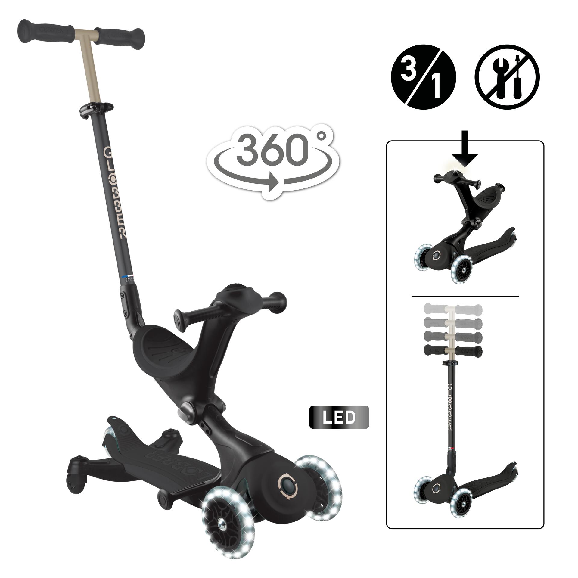 Globber - Trottinette Évolutive Go-up Deluxe Lights 360 - Noir - Trottinette - Noir - Taille Unique - Decathlon