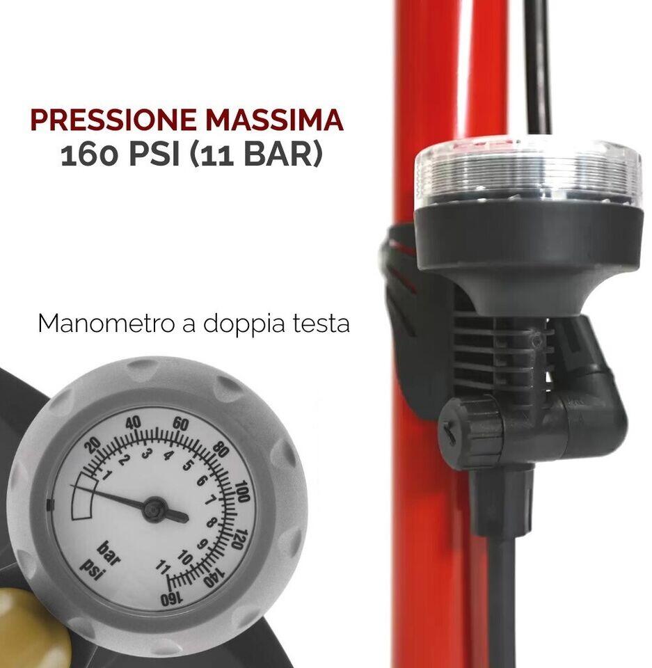 pompa gonfiatore bici compressore con manometro manuale max 160 psi gomme EV 3/5