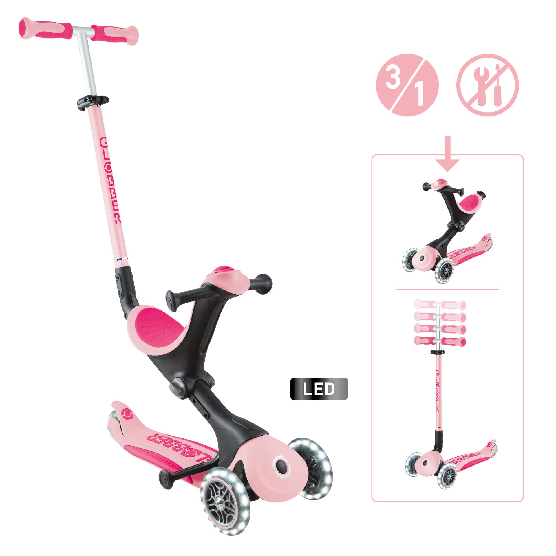 Globber - Trottinette Évolutive Go-up Deluxe Lights - Rose Pastel - Trottinette - Rose - Taille Unique - Decathlon