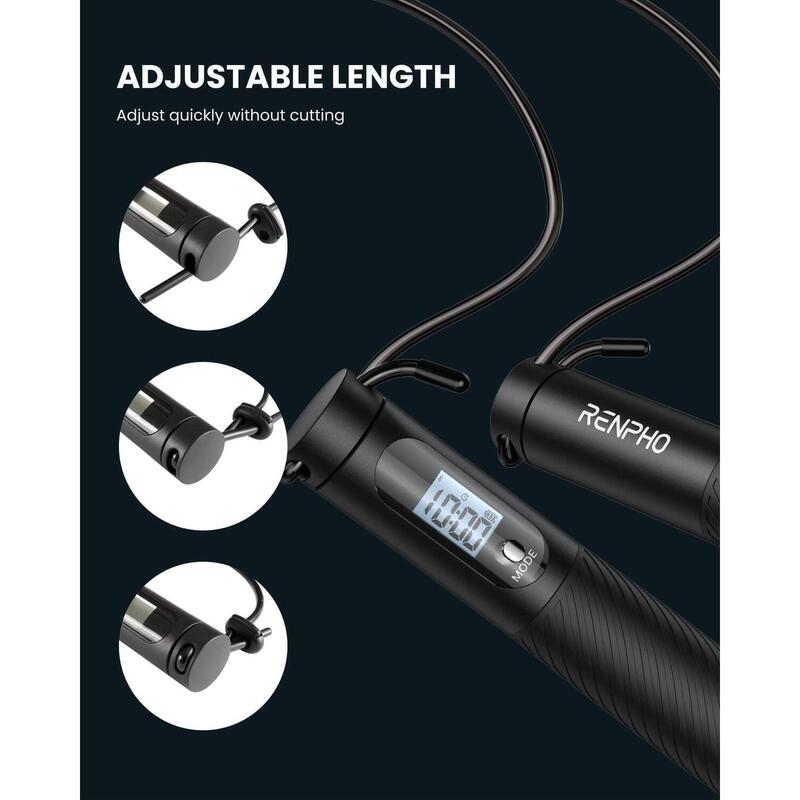Renpho Coardă de sărit inteligentă Smart Jump Rope, lungime reglabilă, neagră