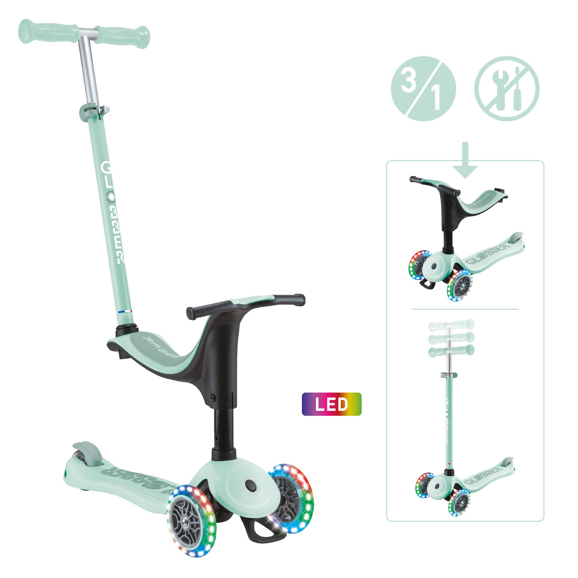 GLOBBER Scooter Laufrad / Dreirad  GO UP Sporty Lights  Mint-pistachio