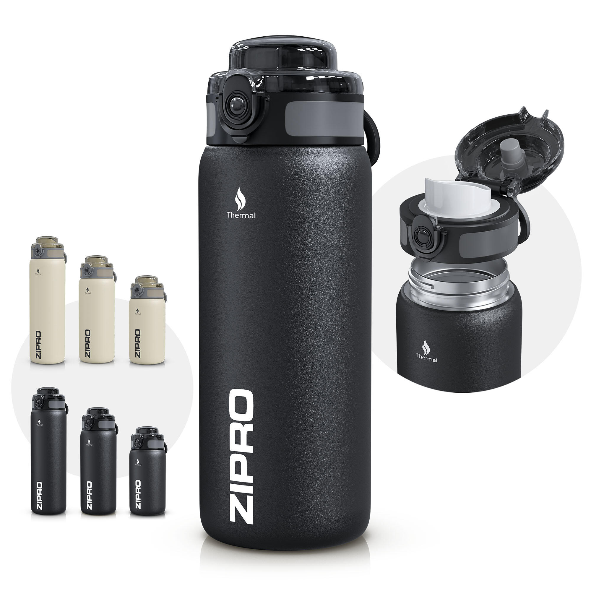 Zipro - Gourde Isotherme Zipro - Acier Inoxydable Premium, Sans Bpa - Bouteille Isotherme - Noir - Decathlon