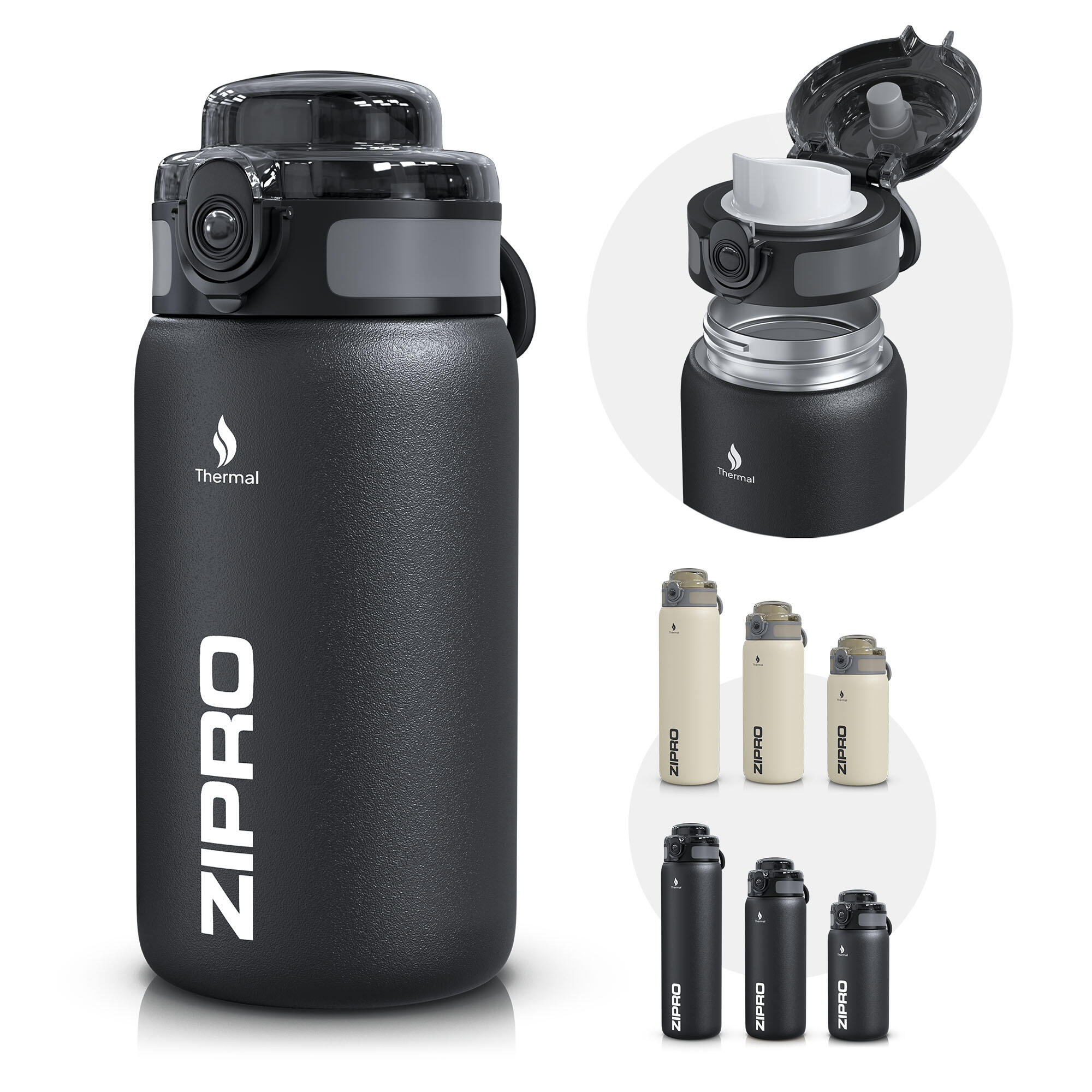 Sticlă termică ZIPRO - Oțel inox premium, fără BPA