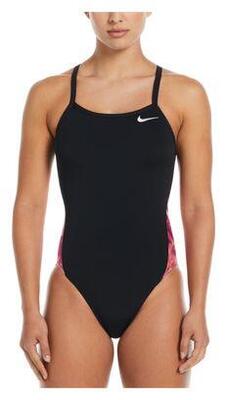 Nike Swim HydraStrong Damen-Einteiler, Open Back, Schwarz/Deep Aubergine