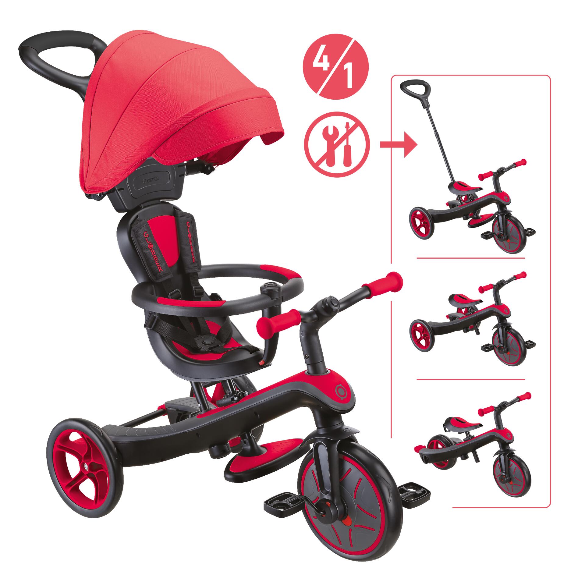 GLOBBER Scooter Laufrad / Dreirad  Trike Explorer 4 in 1  Rot