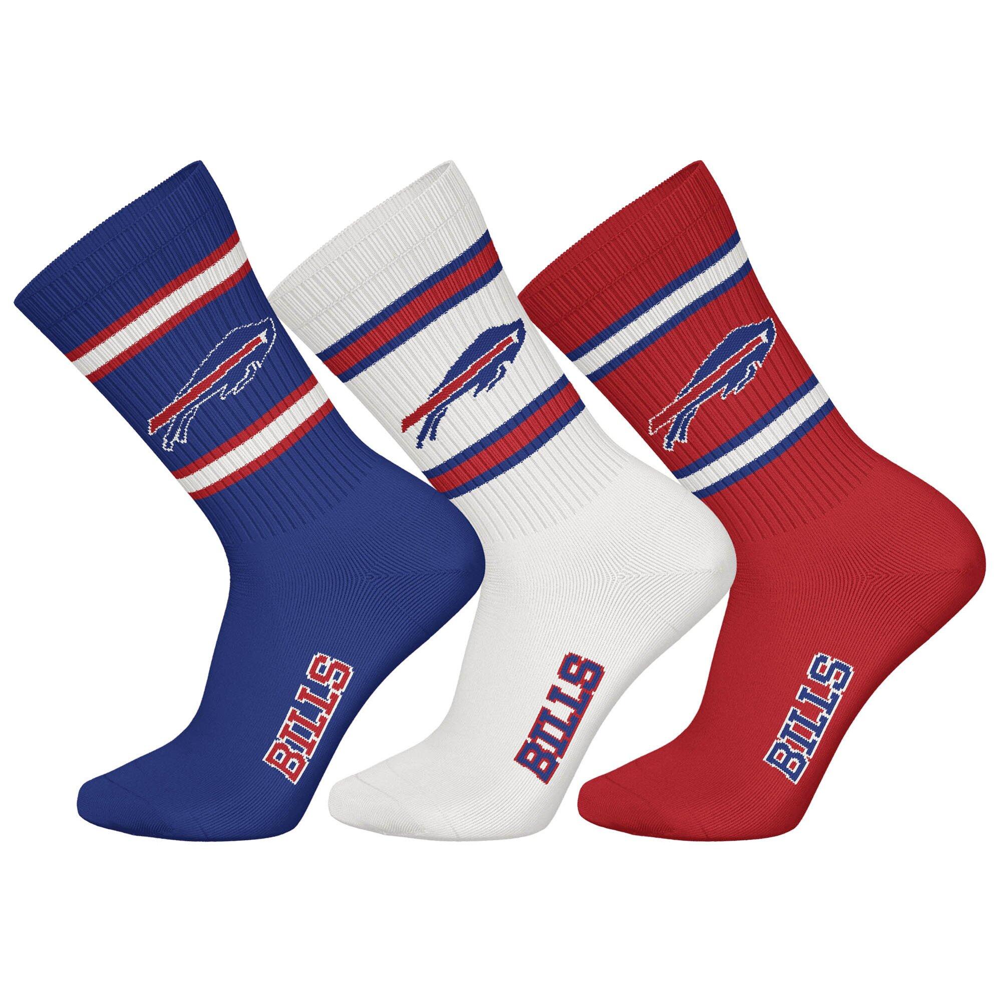 NFL NFL Bills 3pk Crew Socks 43/46 Blue/White/Red