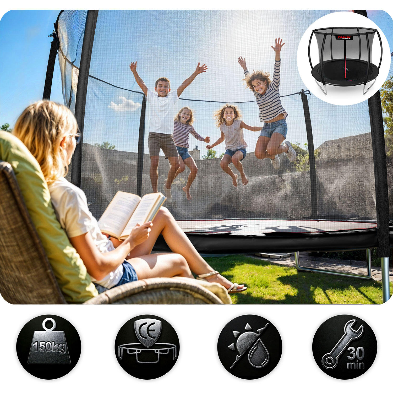 Trampolina ogrodowa Neo-Sport NS-10C231 Circle 312cm/10ft z siatką wewnętrzną 7/7