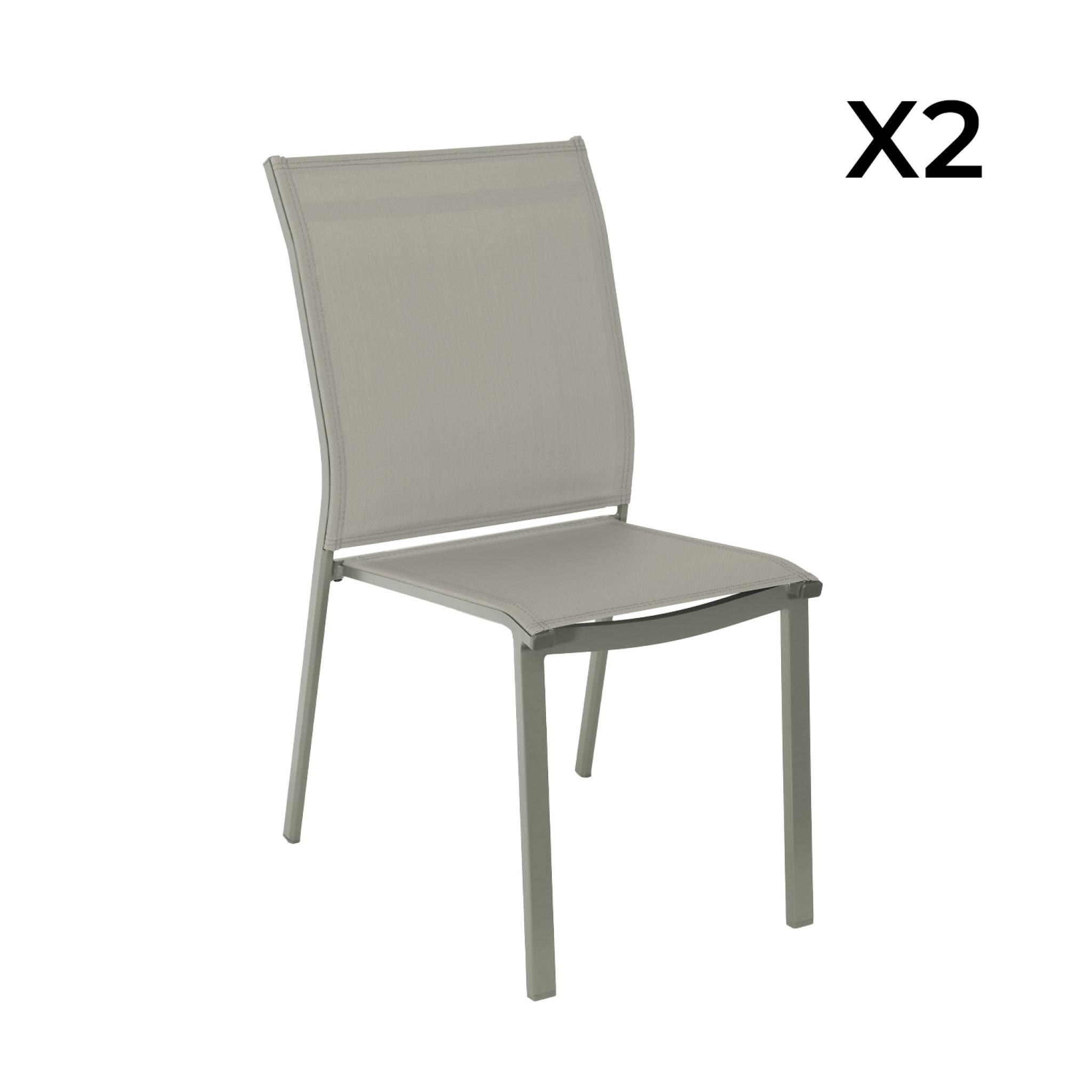 Silla de jardín apilable de aluminio y textilene, set de 2, Verde kaki 3/6