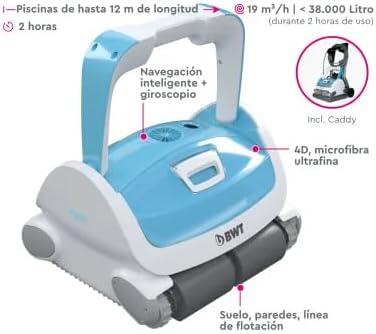 AQUABOT BWT P500 LED Robot limpiafondos piscina - Succión 19 m³/h, filtros 4D 7/7