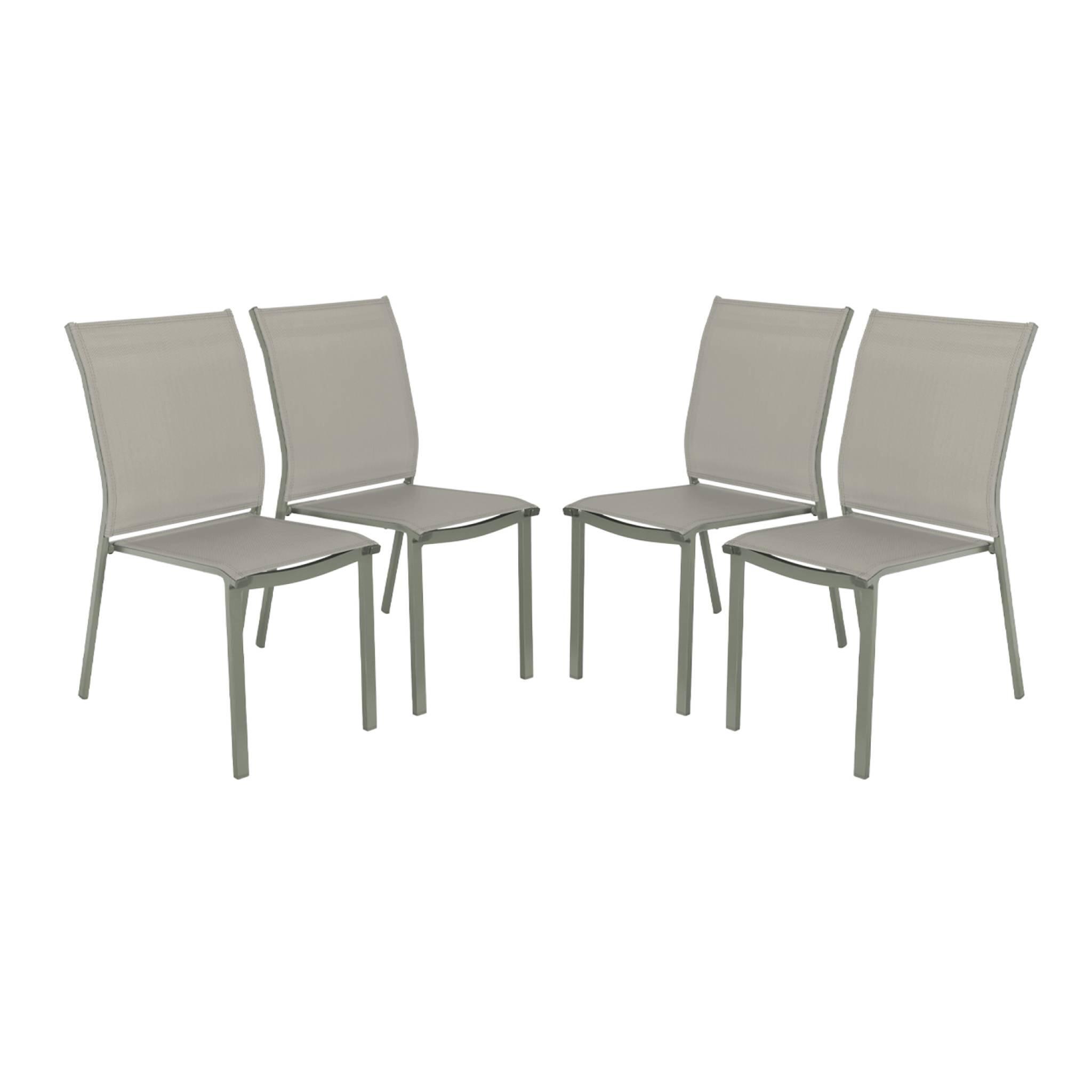 Silla de jardín apilable de aluminio y textilene, set de 4, Verde kaki 2/6