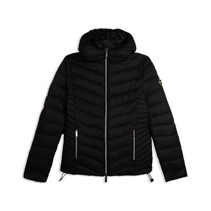 Doudoune pour femmes avec capuche bordée et finition brillante