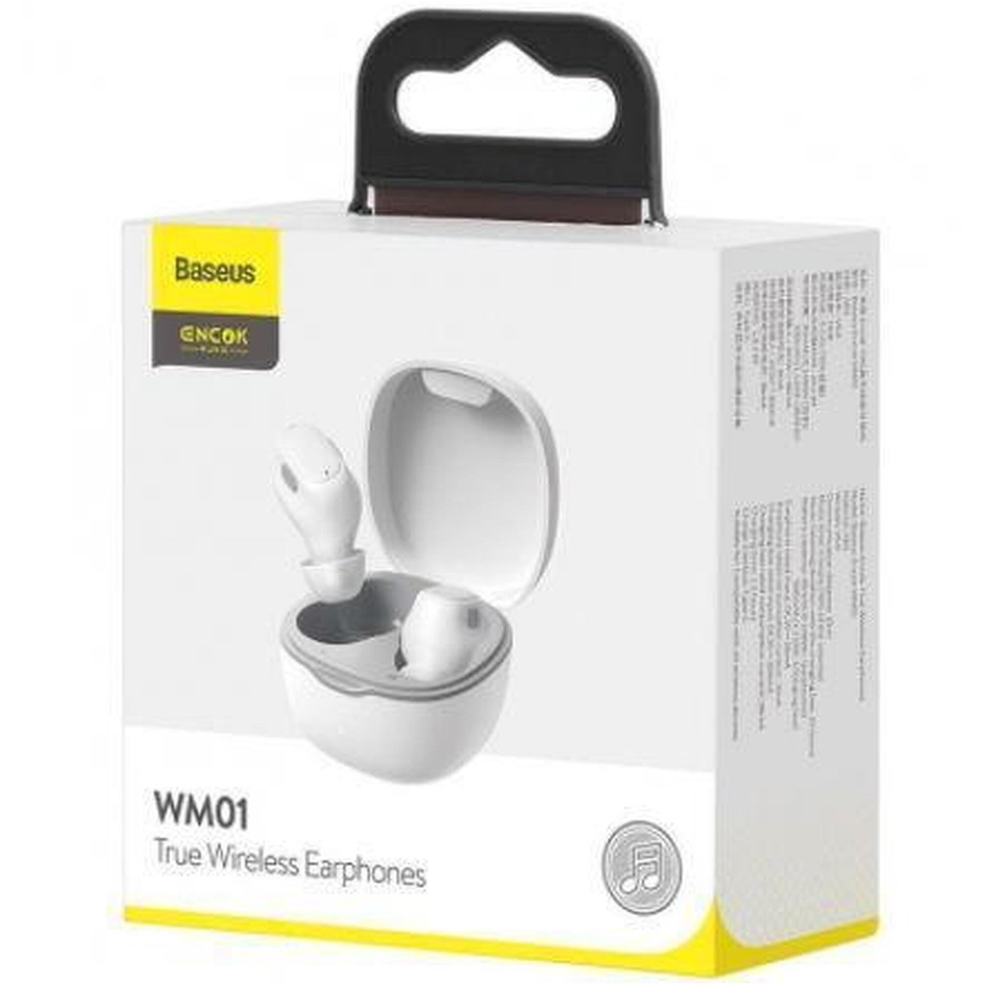 Casti True Wireless Baseus Encok WM01, Bluetooth 5.0, Microfon (Alb)