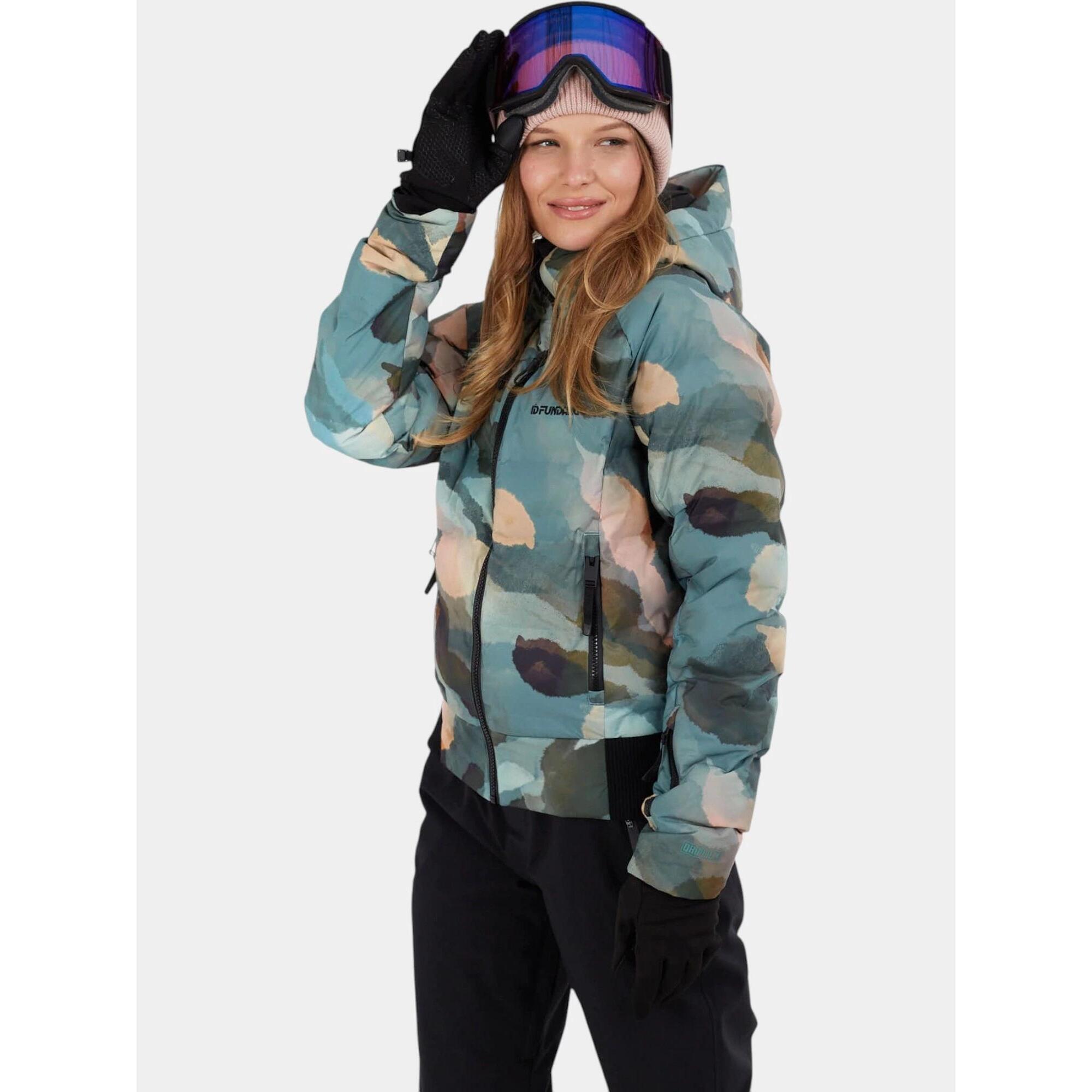 Fundango - Veste De Ski Matelassée Femme Zina - Doudoune Synthétique - Noir|rose|vert - Decathlon