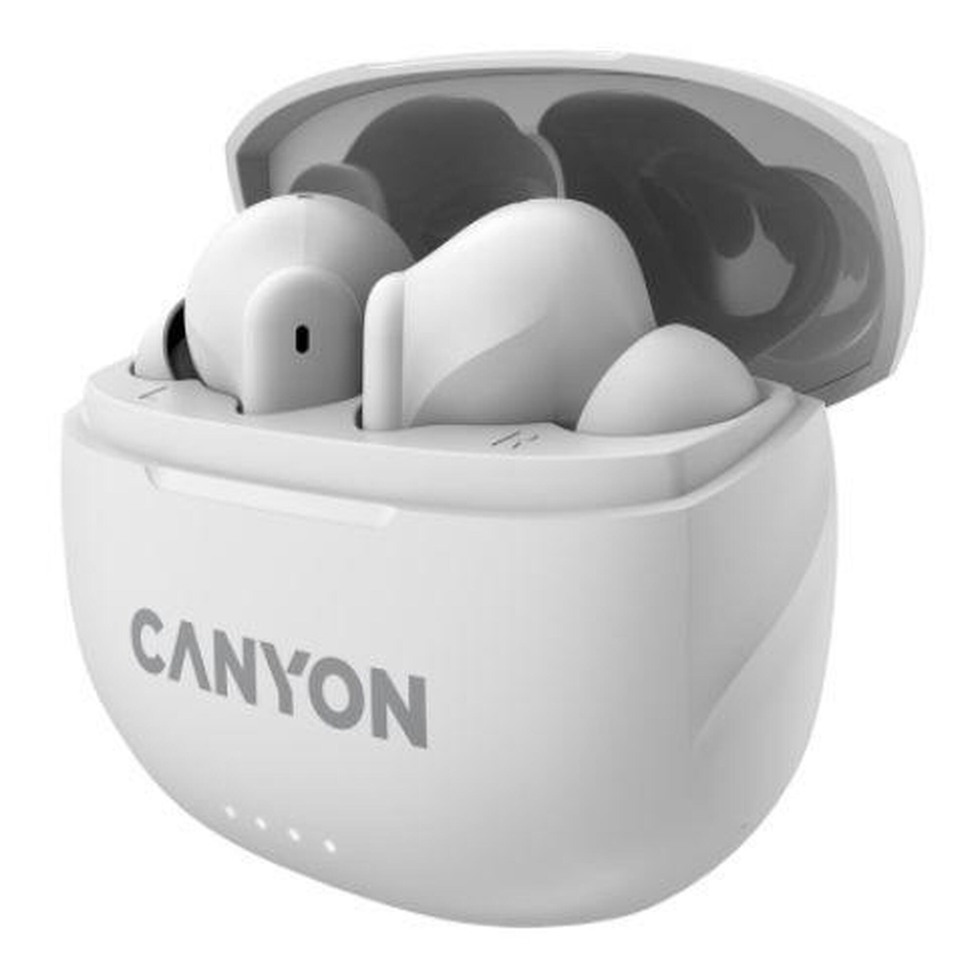Casti True Wireless Canyon TWS-8, Bluetooth, ENC, Microfon (Alb)