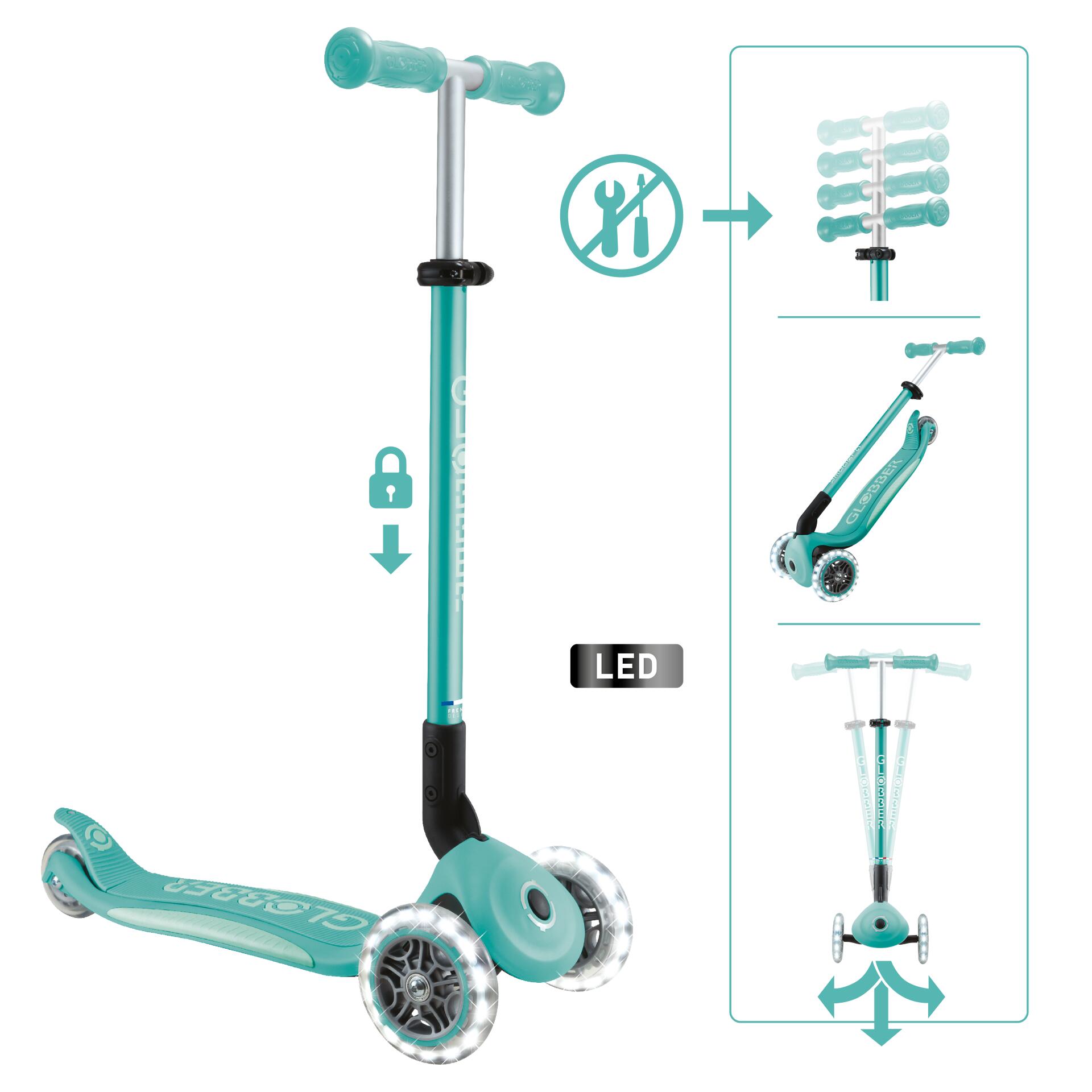 GLOBBER Scooter Mini Scooter  Primo Foldable Plus Lights  Dark Mint - Mint