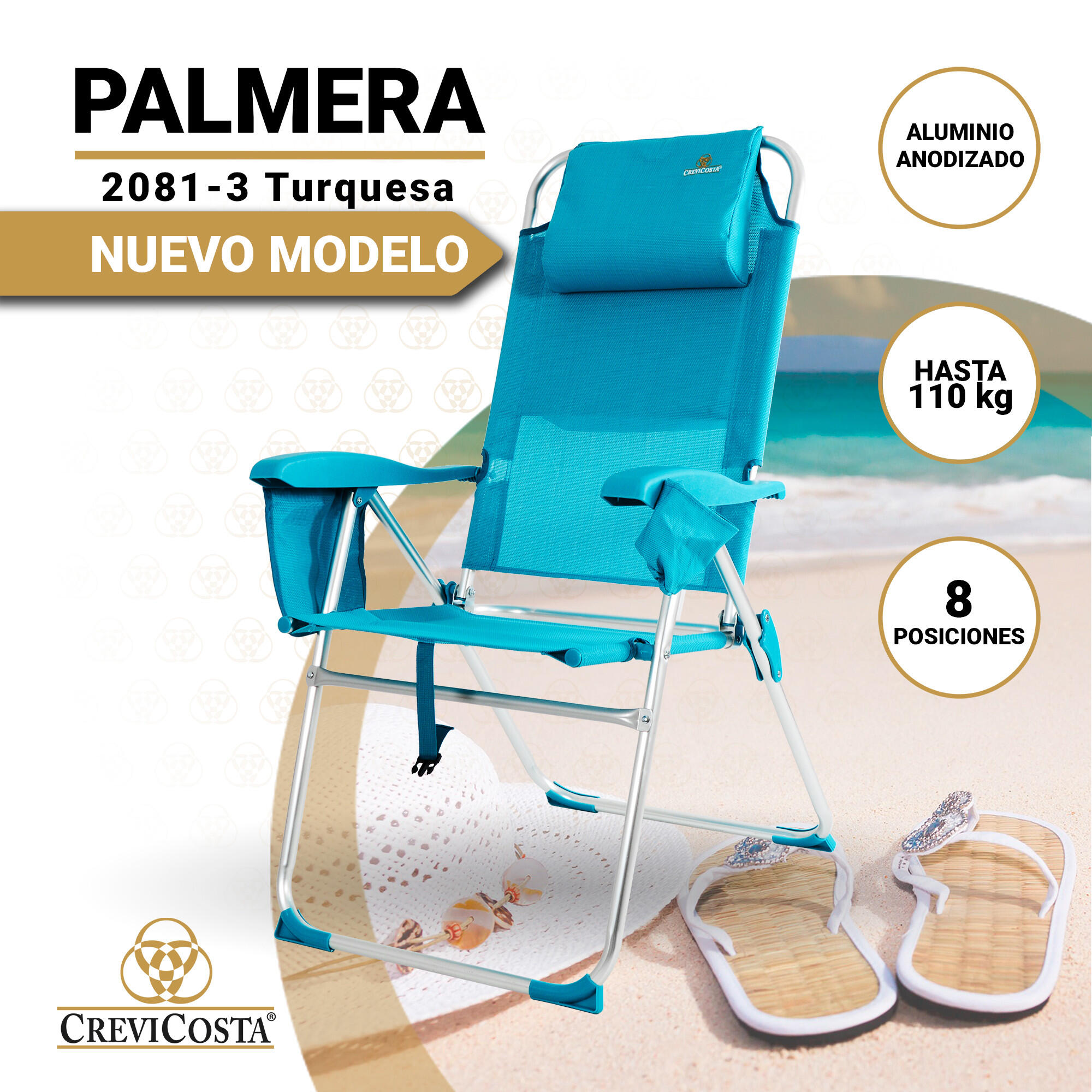 Silla de Playa 68x49x57/107 cm Palmera 2081-3 NEW - CREVICOSTA. Turquesa 2/7
