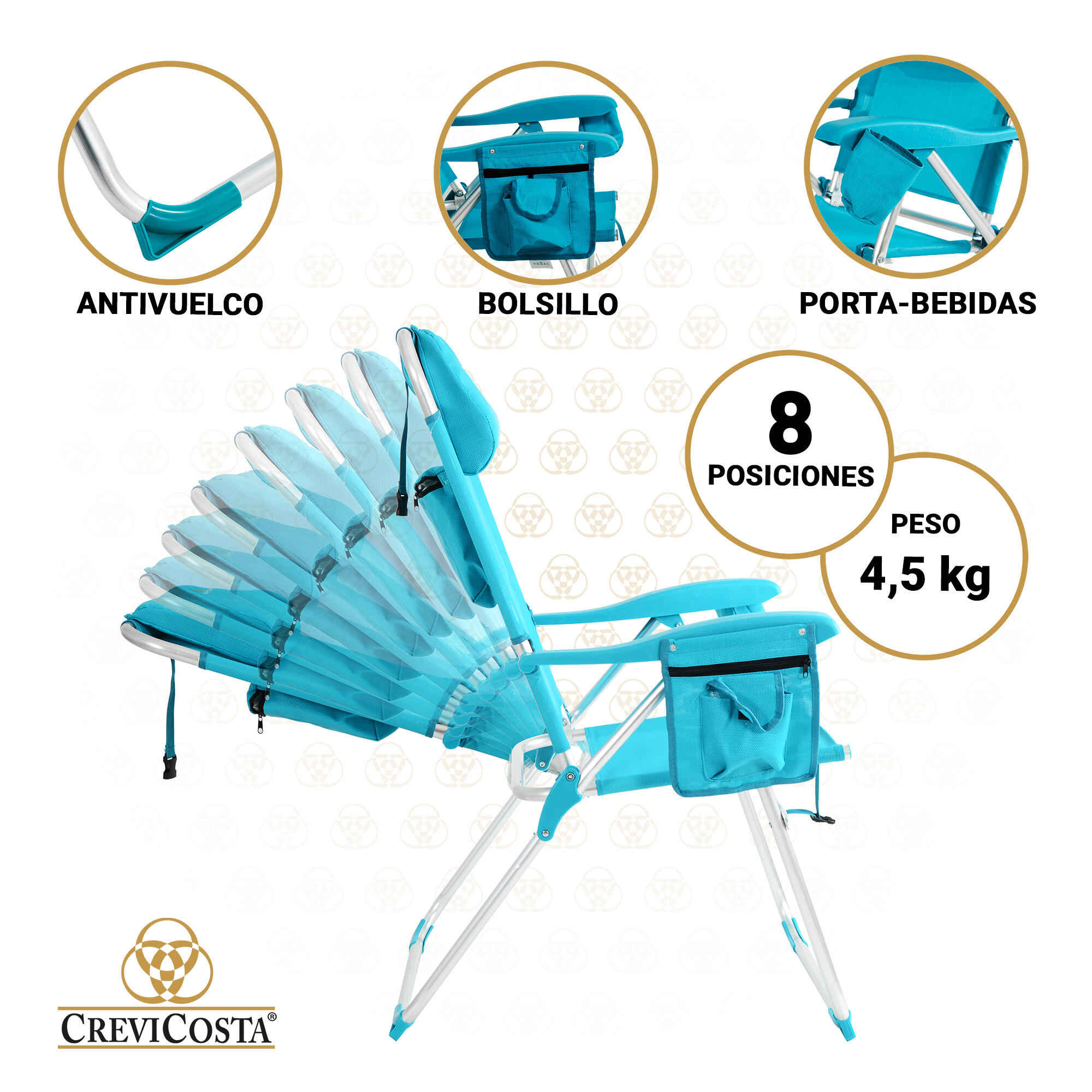 Silla de Playa 68x49x57/107 cm Palmera 2081-3 NEW - CREVICOSTA. Turquesa 4/7