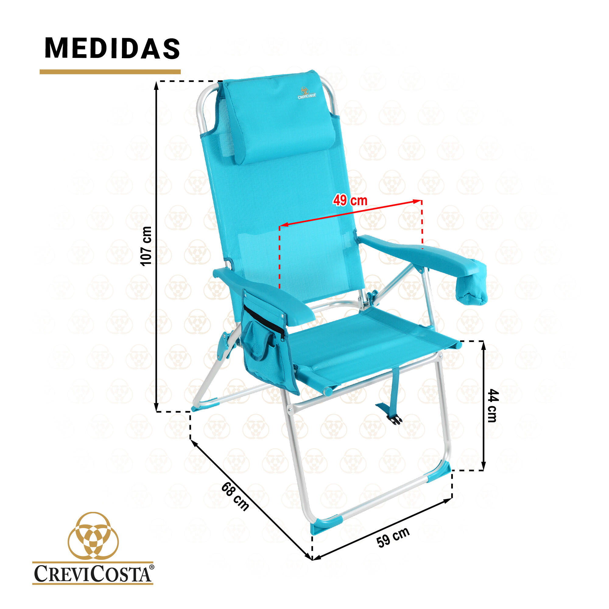 Silla de Playa 68x49x57/107 cm Palmera 2081-3 NEW - CREVICOSTA. Turquesa 6/7