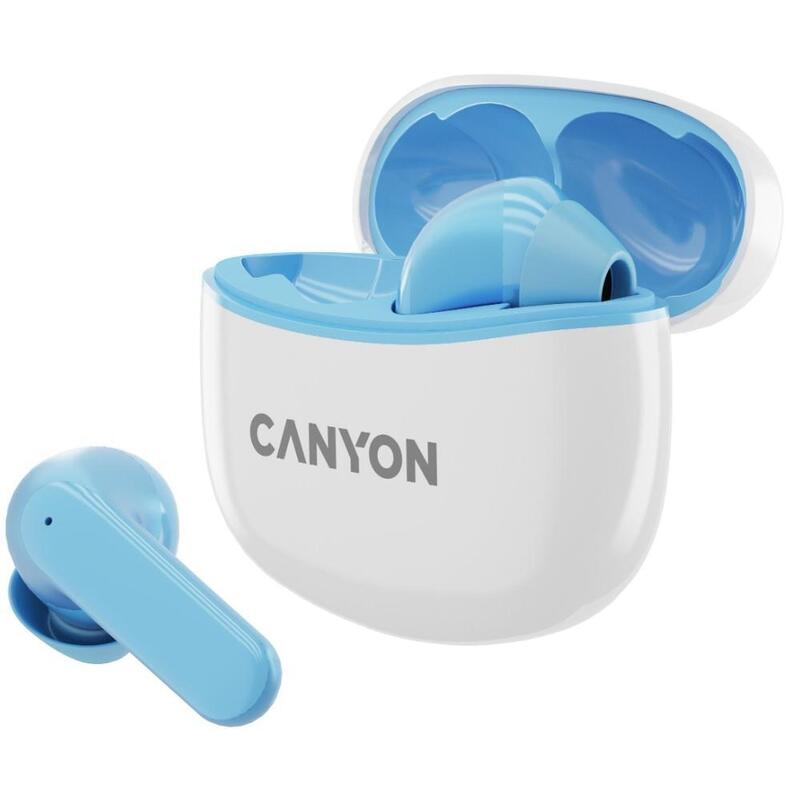 Casti True Wireless Canyon TWS-5, Bluetooth, In-Ear, Microfon (Alb/Albastru)