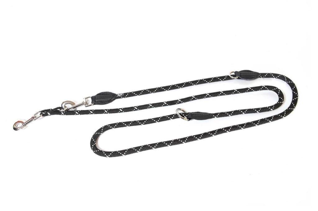 Laisse ronde double noire et blanche rayée Ø 10 mm / 2,2 m
