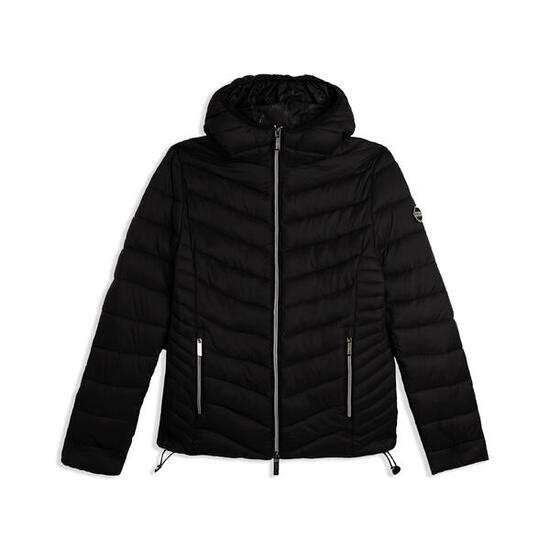 Doudoune pour femmes avec capuche bordée et finition brillante