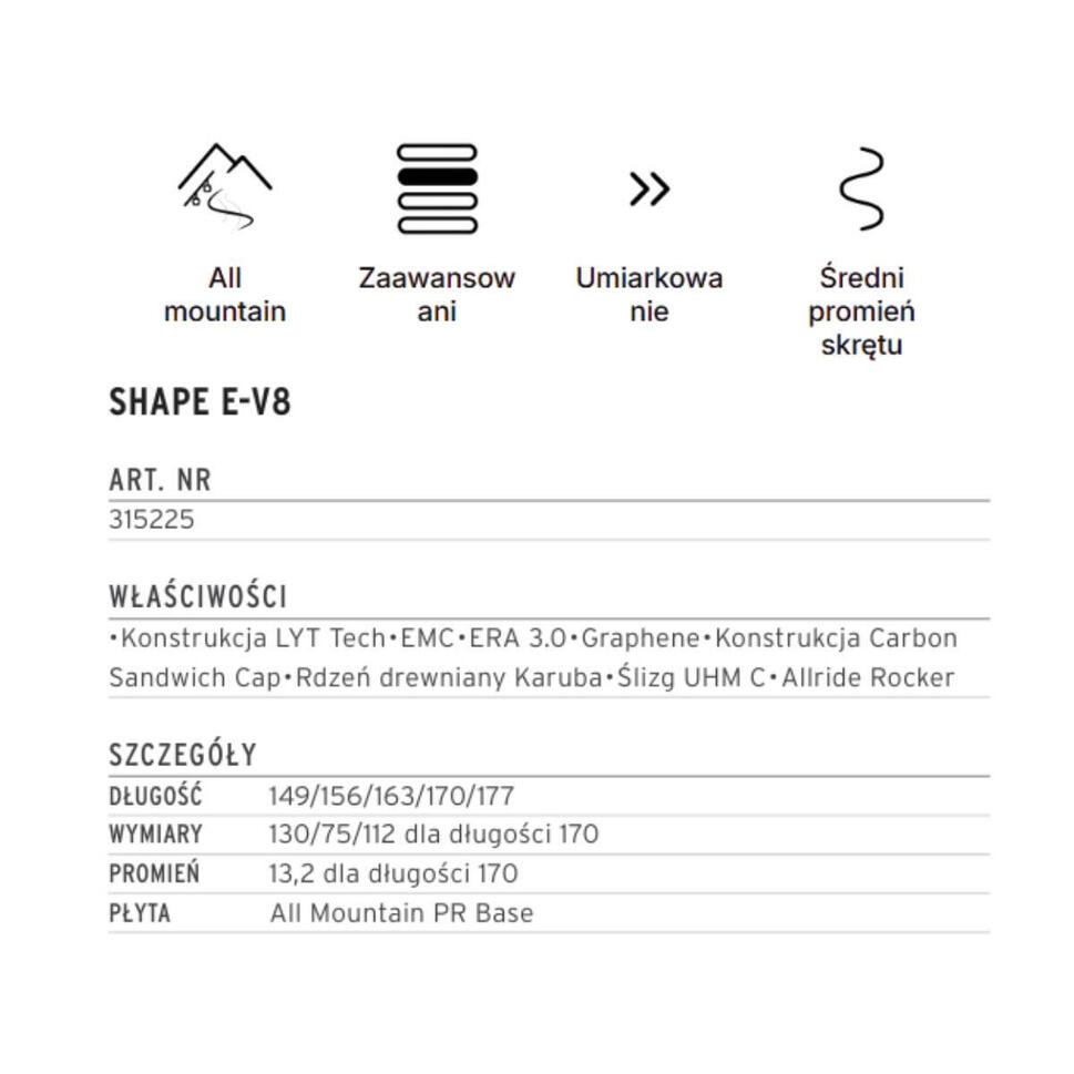 Narty HEAD Shape e-V8 + wiązania PR 11 GW 2026 170 cm
