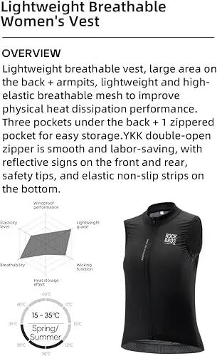 ROCKBROS Road to Sky Gilet Vélo Femme Léger Sans Manches Anti-Vent XS 5/7